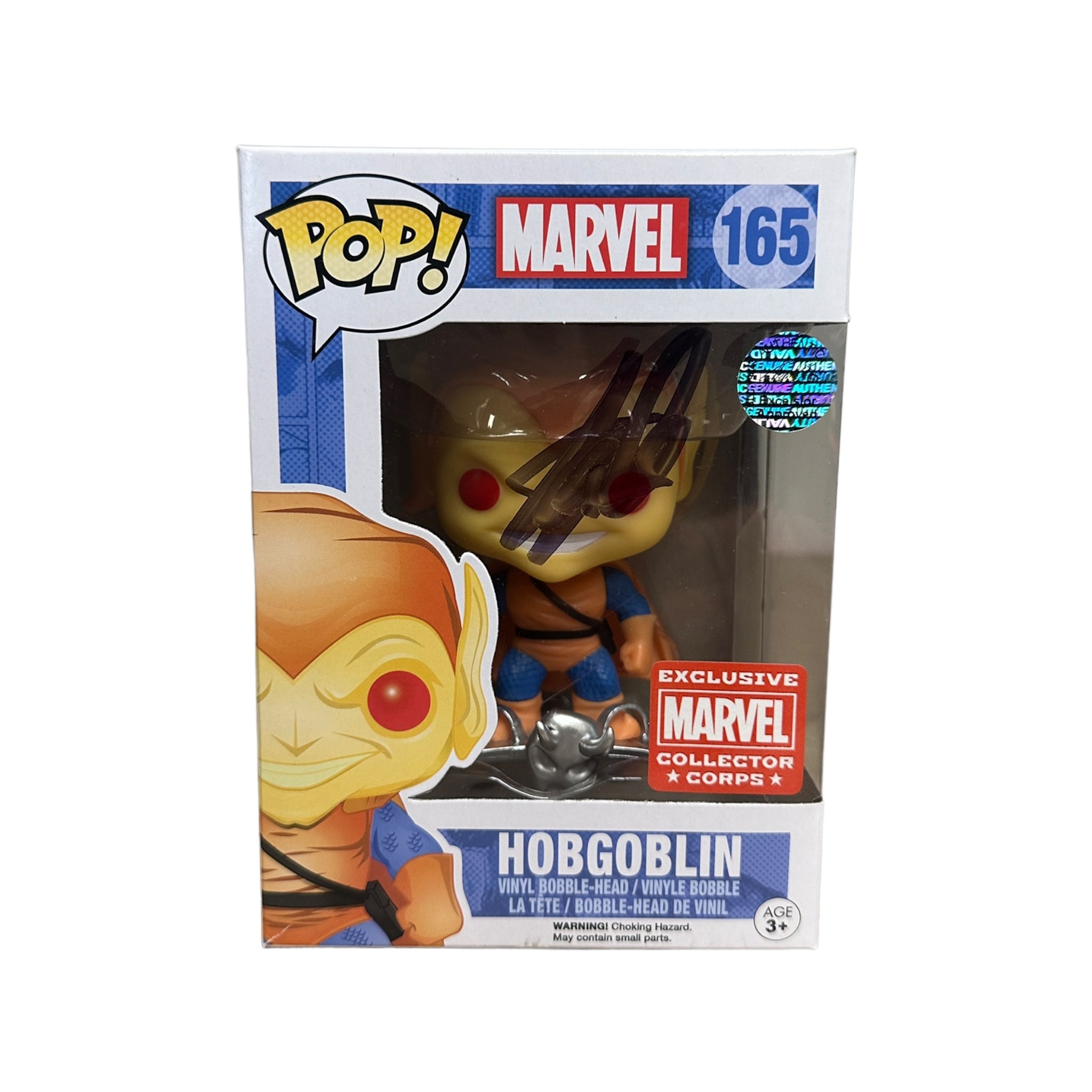 Stan Lee signed Hobgoblin #165 Funko Pop! from Marvel Collector Corps, rated 7.75/10, Excelsior approved collectible.