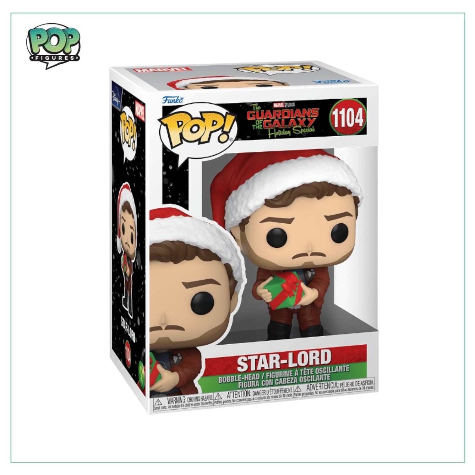 Star-Lord #1104 Funko Pop! from Guardians of the Galaxy Holiday Special, showcasing his unique style and holiday spirit.