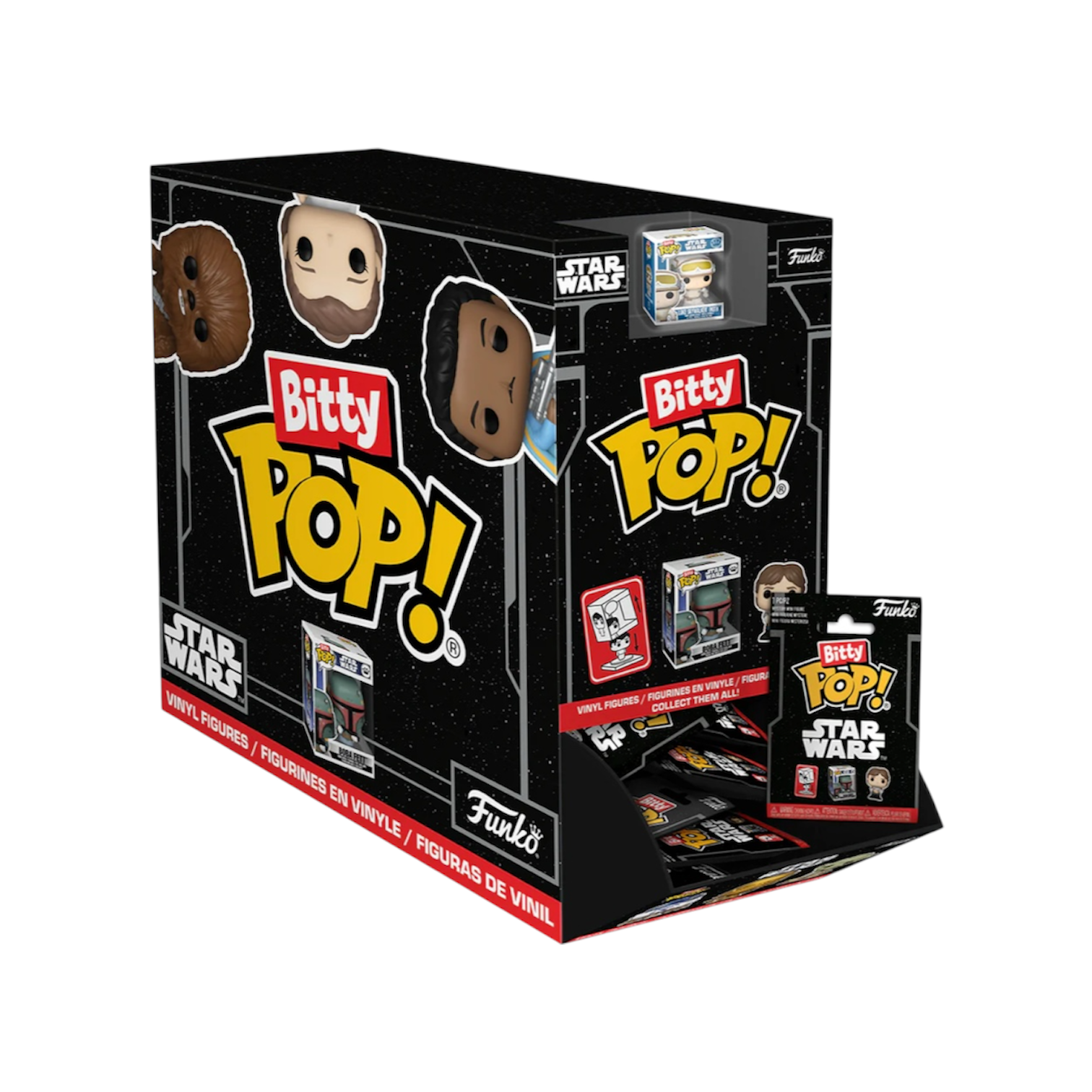 Bitty Pop! packaging for Star Wars Funko figures on a white background