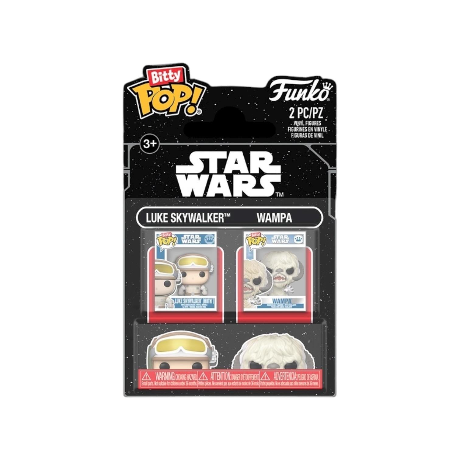 Funko Pop! packaging with Luke Skywalker and Wampa figures on a white background