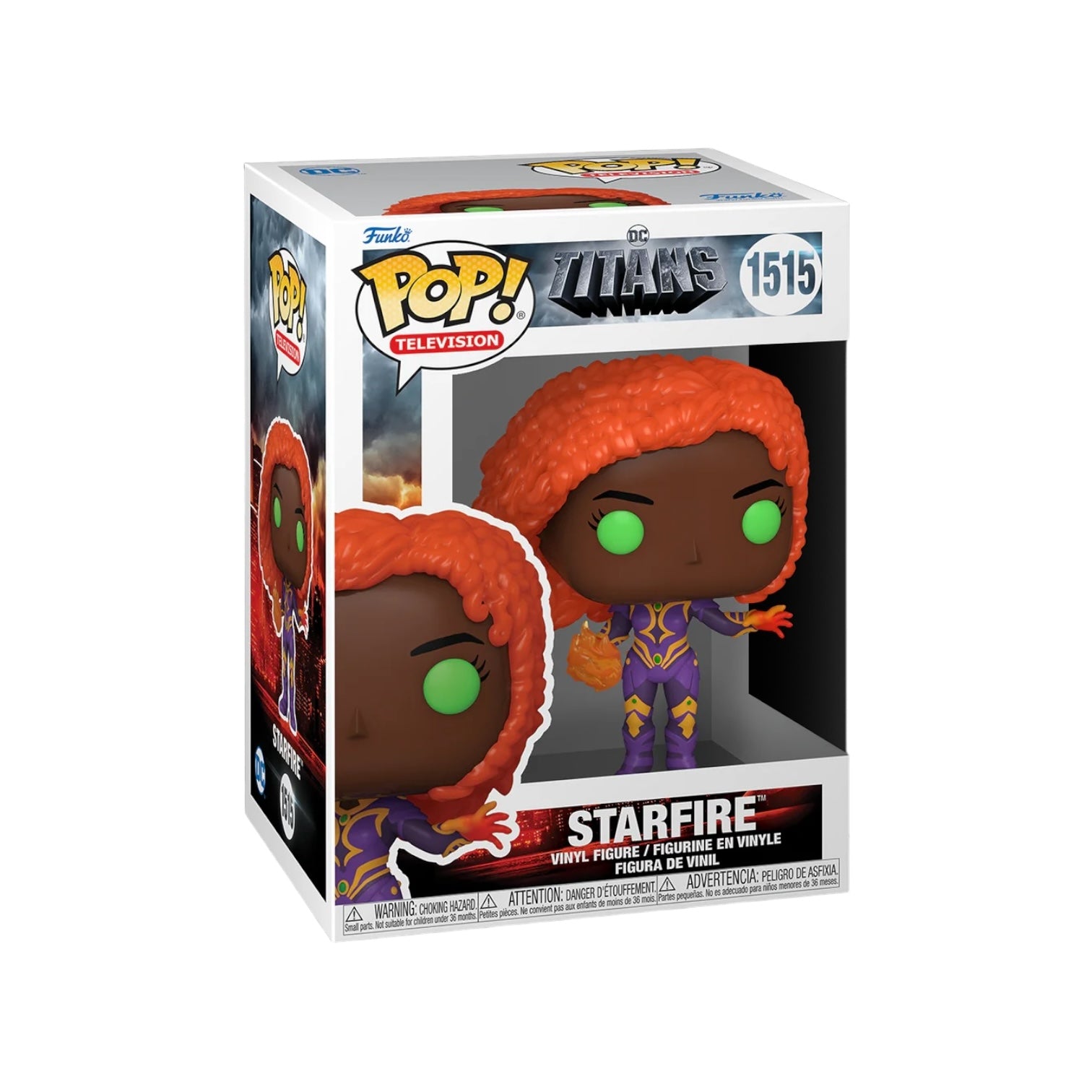 Starfire #1515 Funko Pop! figure from DC Titans, featuring her vibrant orange hair and iconic costume.