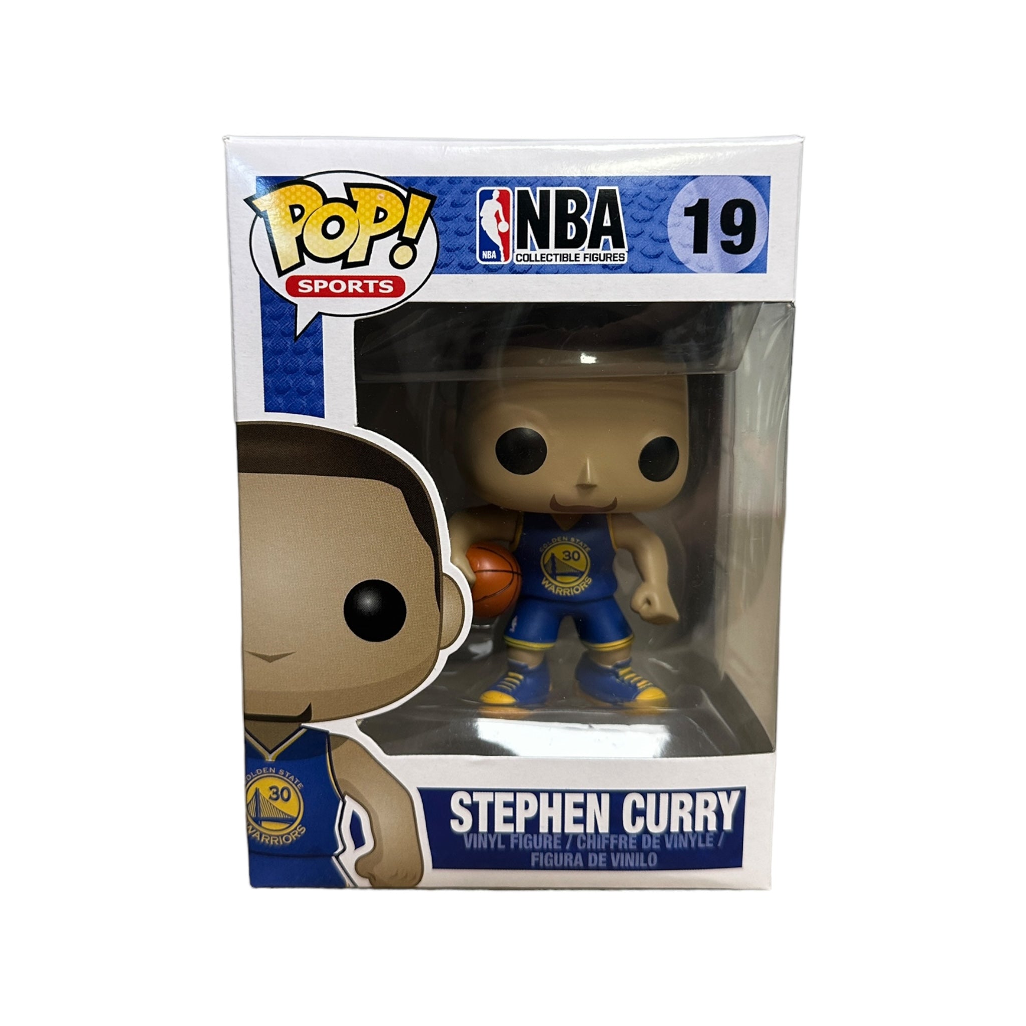 Stephen Curry Funko Pop! in blue jersey, NBA 2015 edition, showcasing excellent condition at 8.75/10.