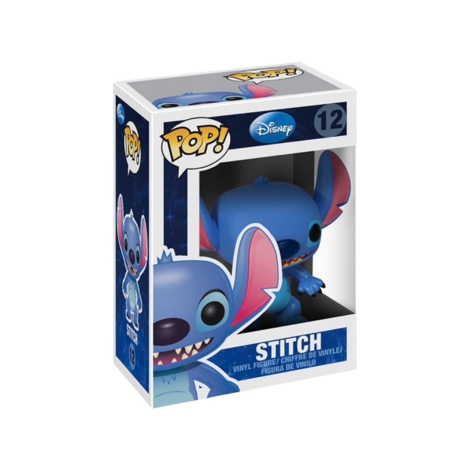 Funko Pop! Stitch #12 from Disney Series 1, featuring the cute blue alien with big ears and a playful expression.