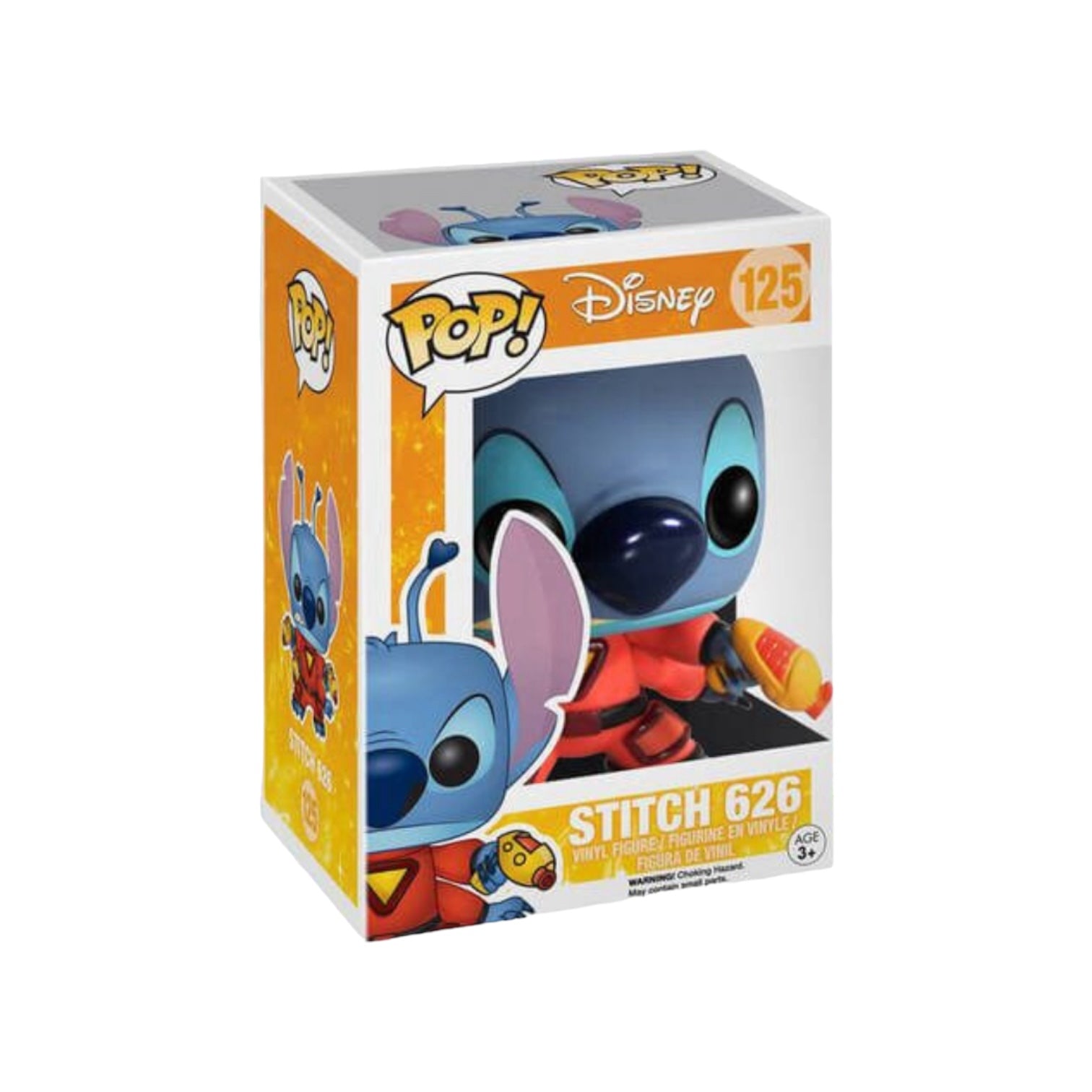 Funko Pop! #125 of Stitch, the blue alien character from Disney's Lilo & Stitch, with a playful expression.
