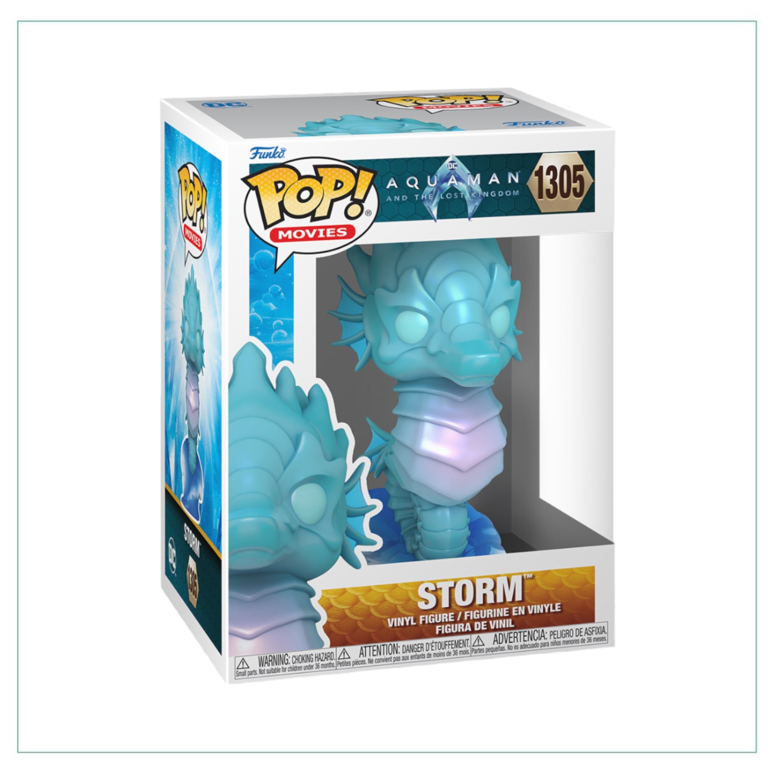 Funko Pop! Storm #1305 featuring Aquaman from Aquaman & The Lost Kingdom, showcasing vibrant colors and dynamic design.