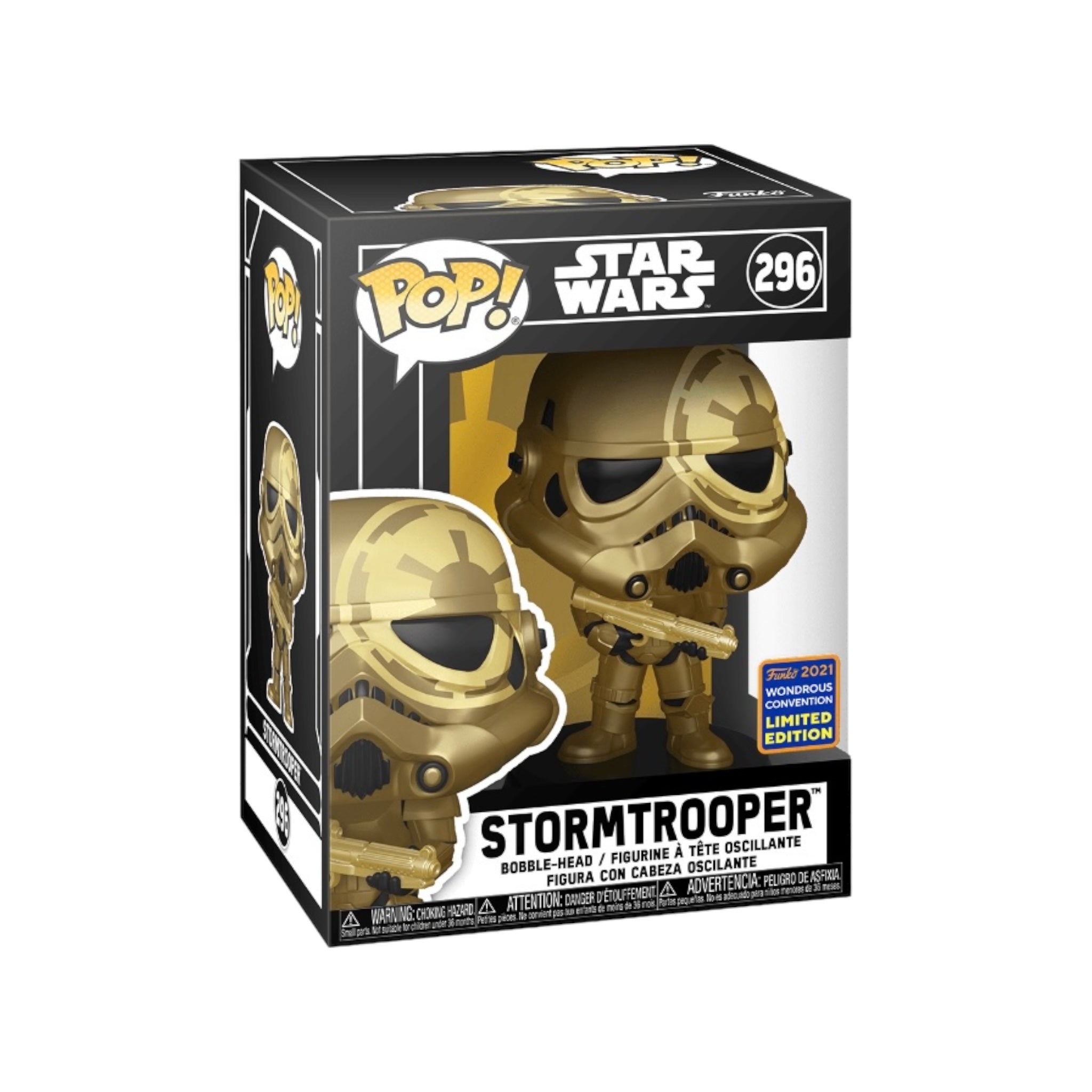Funko Pop! Stormtrooper #296 from Star Wars, a shared exclusive from WonderCon 2021, featuring its classic look.