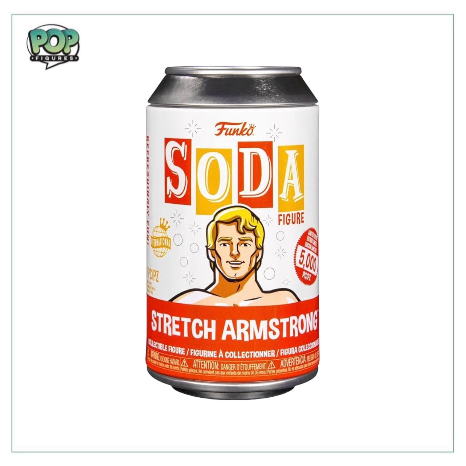 Stretch Armstrong Funko Soda Vinyl Figure, retro toy, limited edition of 5000, includes chance of chase variant.