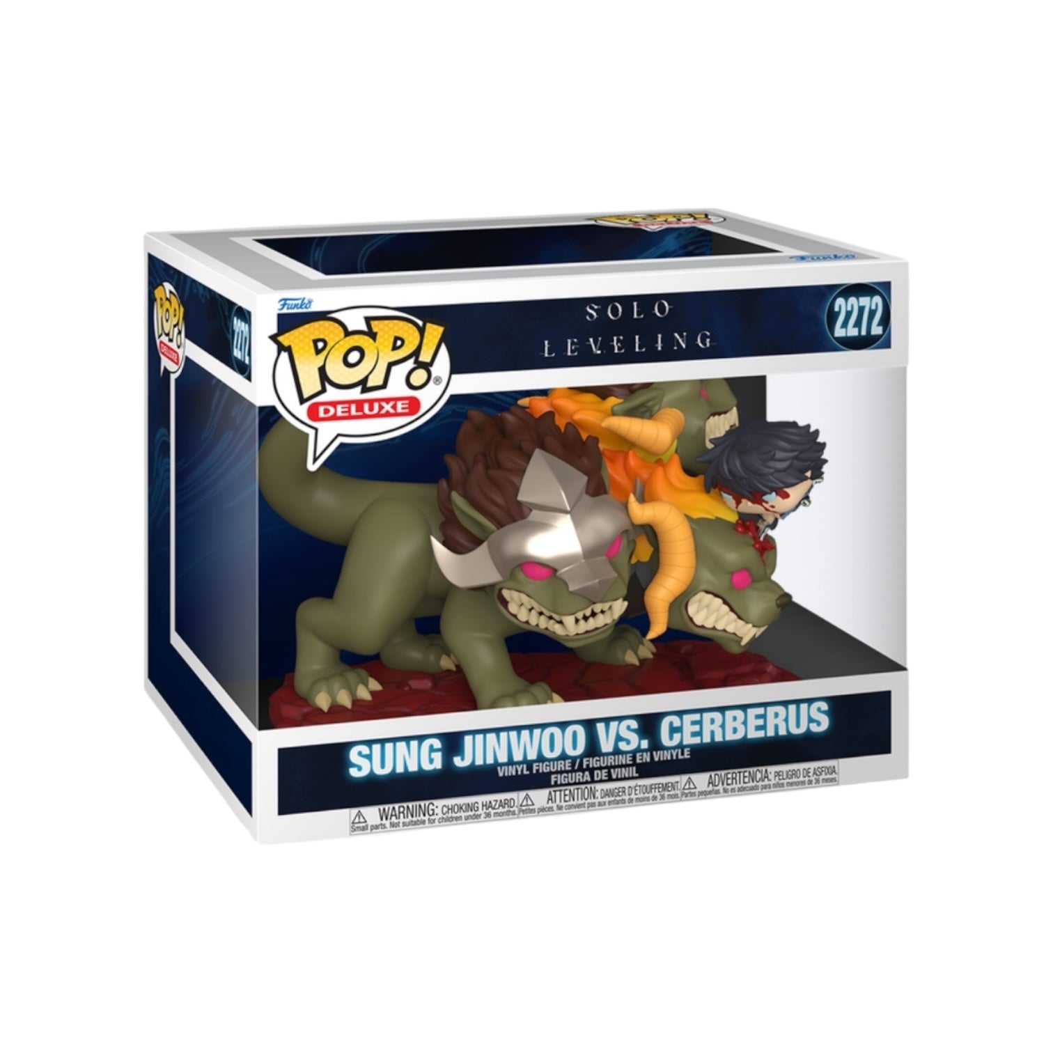 Funko Pop! vinyl figure packaging featuring Sung Jinwoo vs. Cerberus on a white background