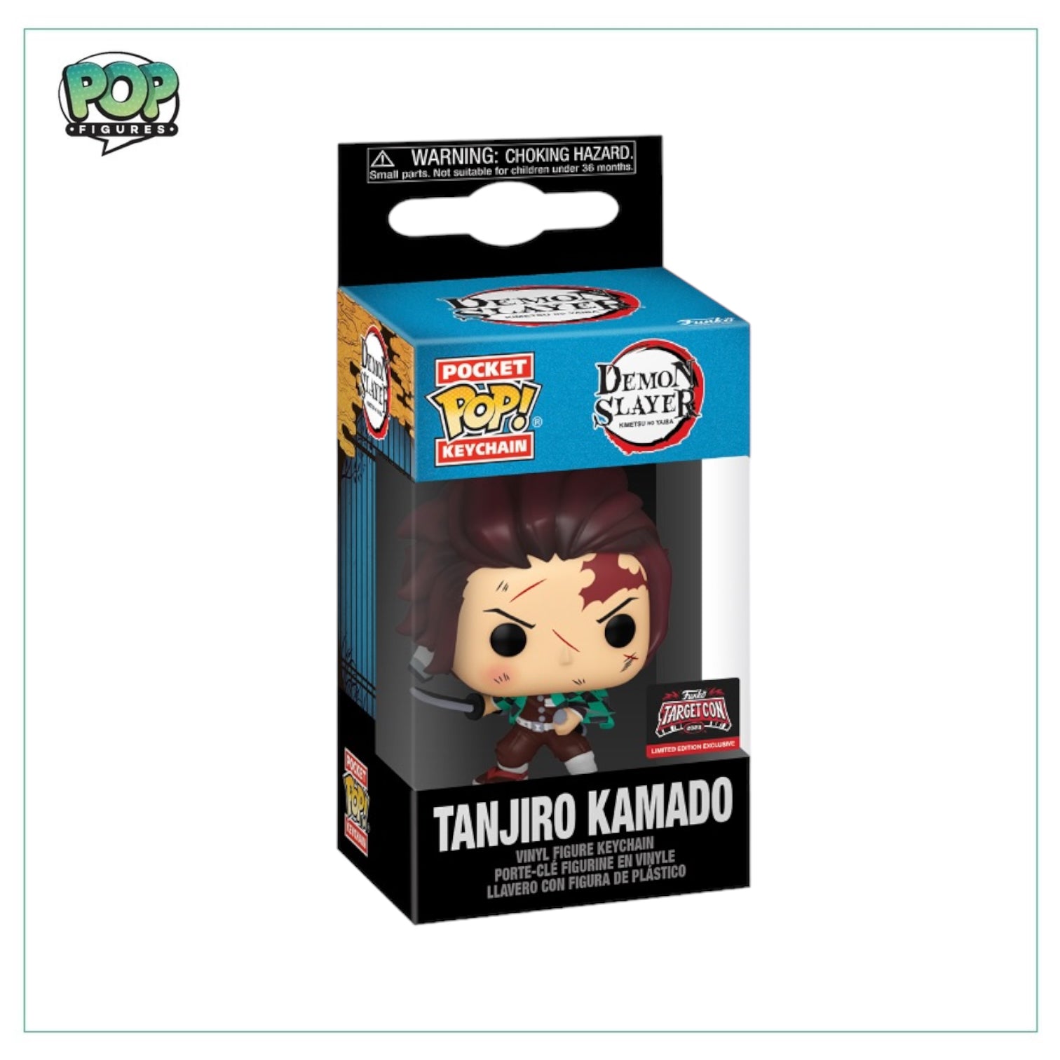 Tanjiro Kamado Funko Pocket Pop keychain from Demon Slayer, exclusive to 2023 Target Con, featuring his signature look.