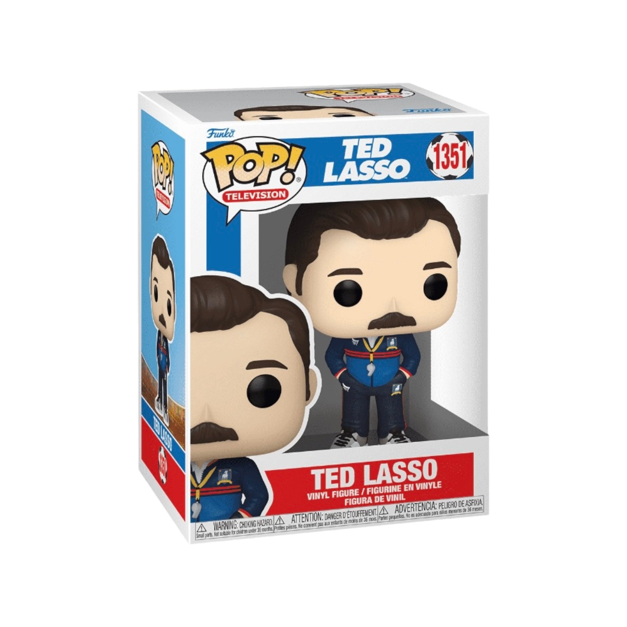Ted Lasso Funko Pop! #1351, featuring the beloved character with a friendly smile and signature outfit.