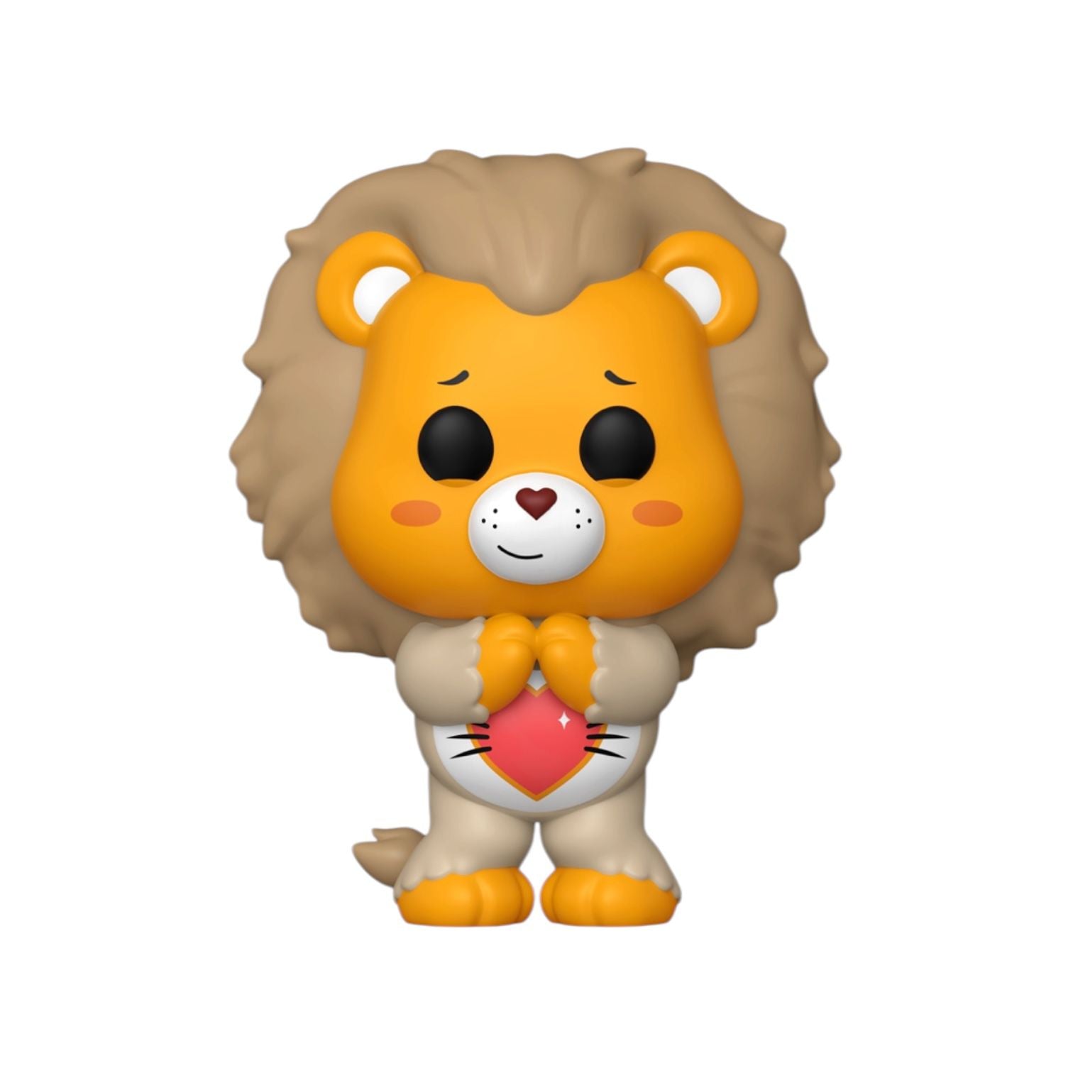 Lion figurine holding a heart on a white background