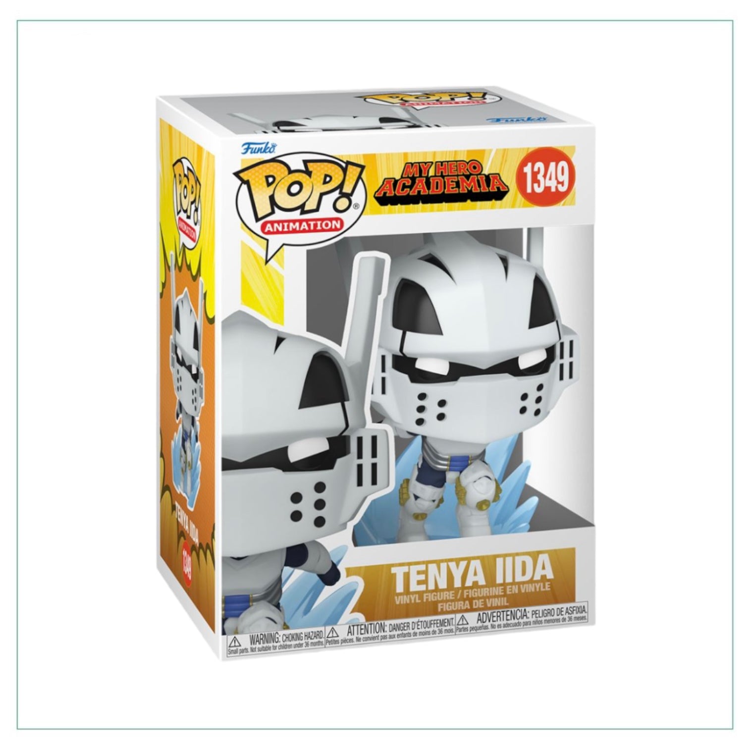 Tenya Iida #1349 Funko Pop! figure from My Hero Academia, featuring his signature glasses and hero costume.