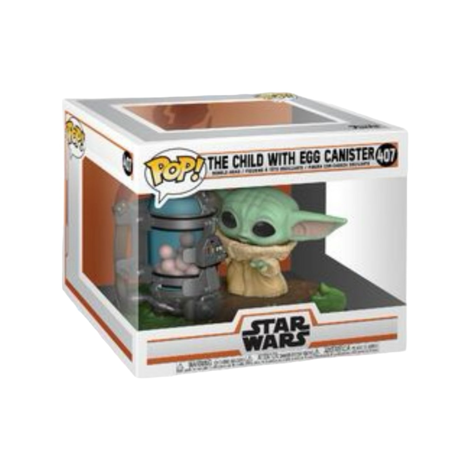 Funko Pop! of The Child with Egg Canister #407 from Star Wars: The Mandalorian, showcasing the adorable character in a playful pose.