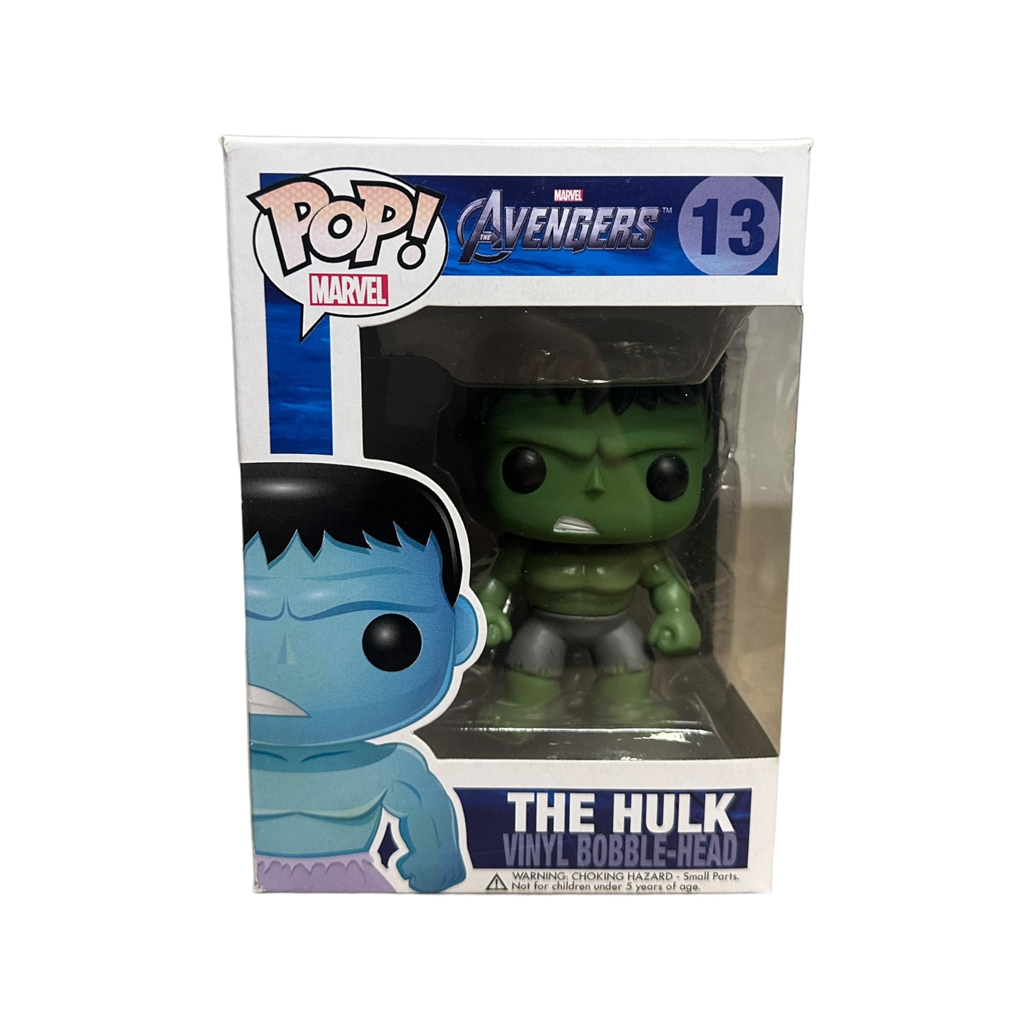 Funko Pop! The Hulk #13 from The Avengers, 2012, in 6.5/10 condition, showcases large writing details.