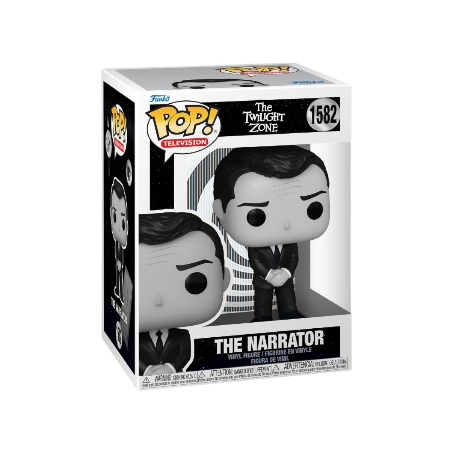 The Narrator #1582 Funko Pop! from The Twilight Zone, featuring a stylized figure with distinct details and a classic pose.