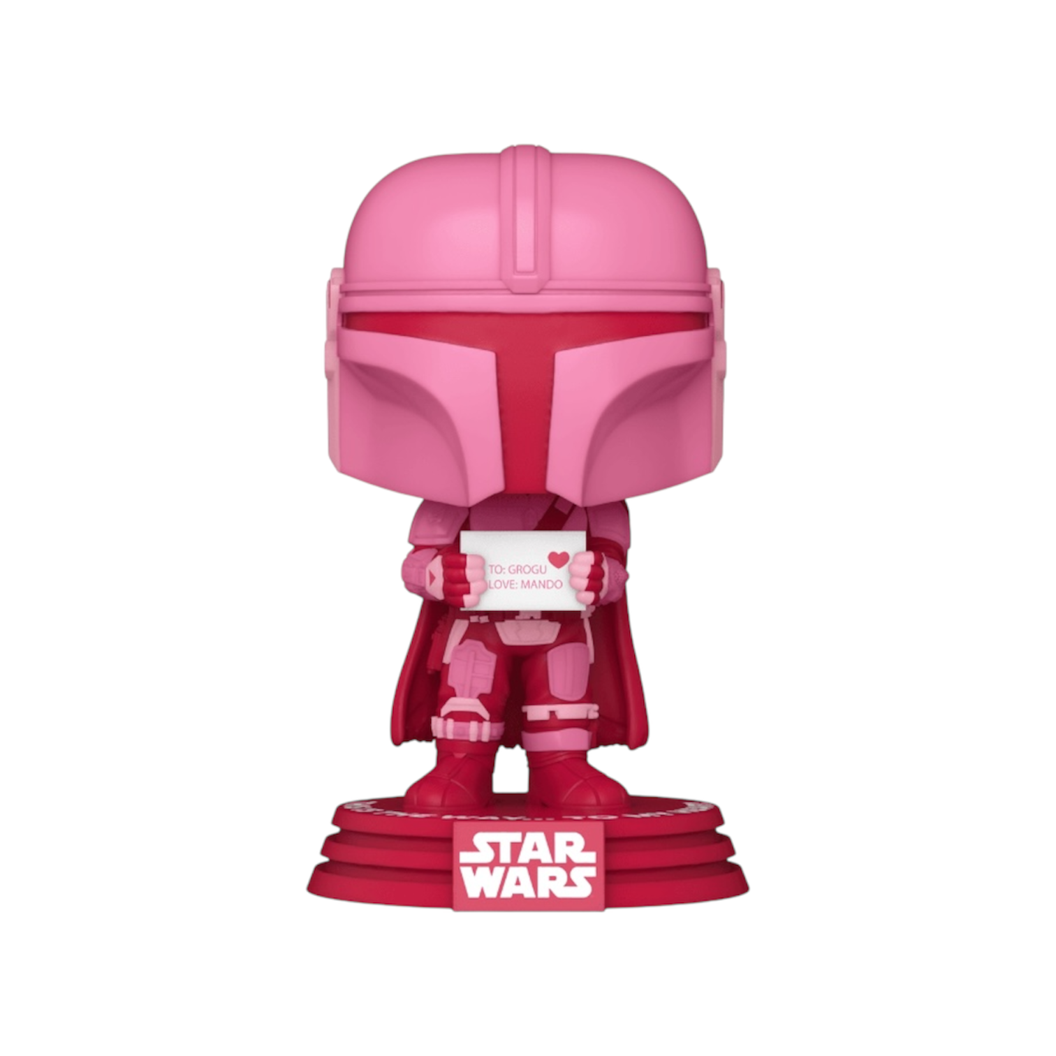 The Valentines Mandalorian funko Pop pink white and ed in valentines colours