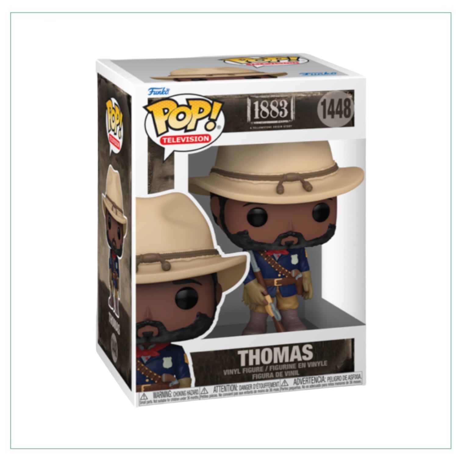 Funko Pop! figure of Thomas #1448 from Yellowstone 1883, showcasing his distinctive attire and character details.