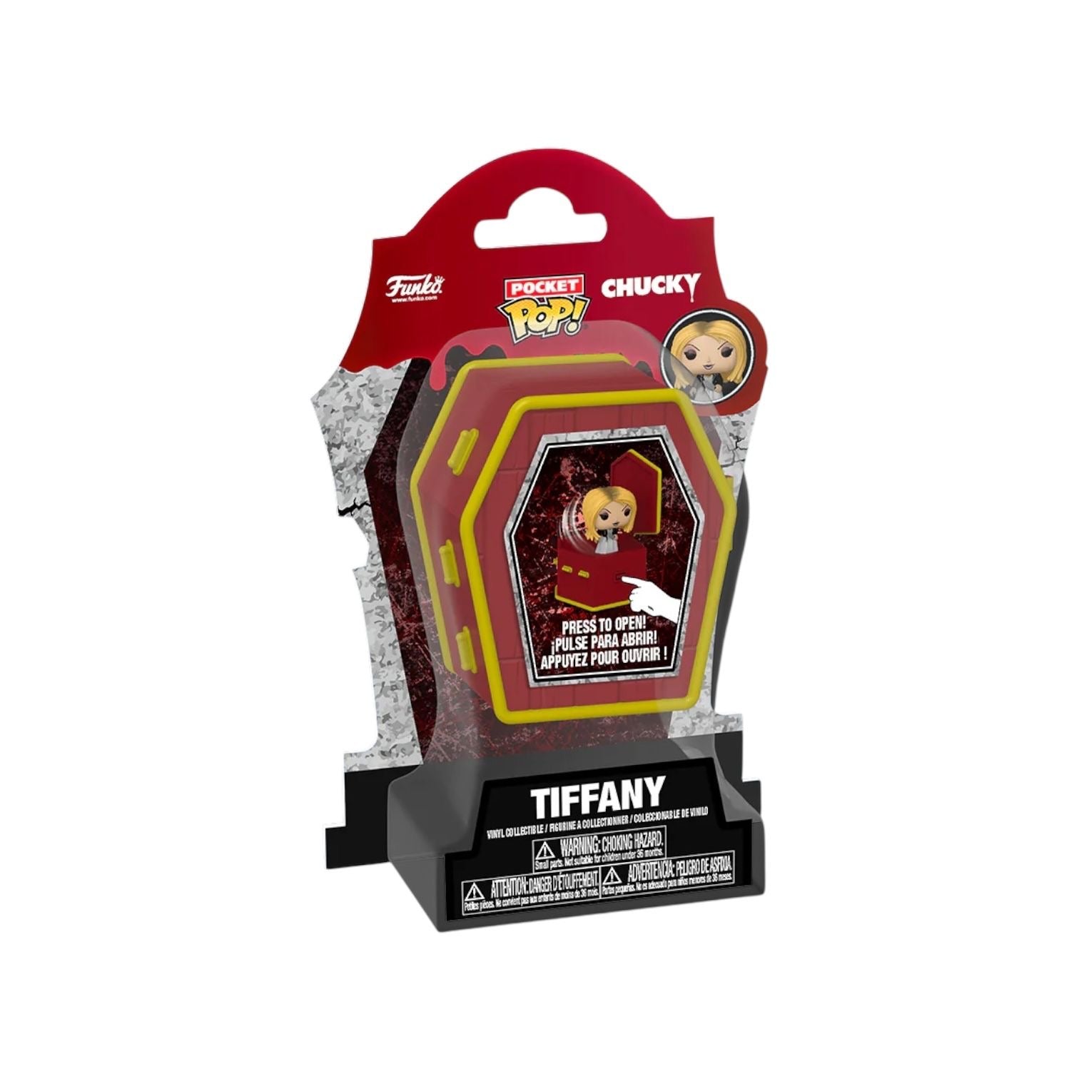 Tiffany Funko Pocket Pop figure of Chucky, featuring his signature overalls and menacing expression in a collectible design.