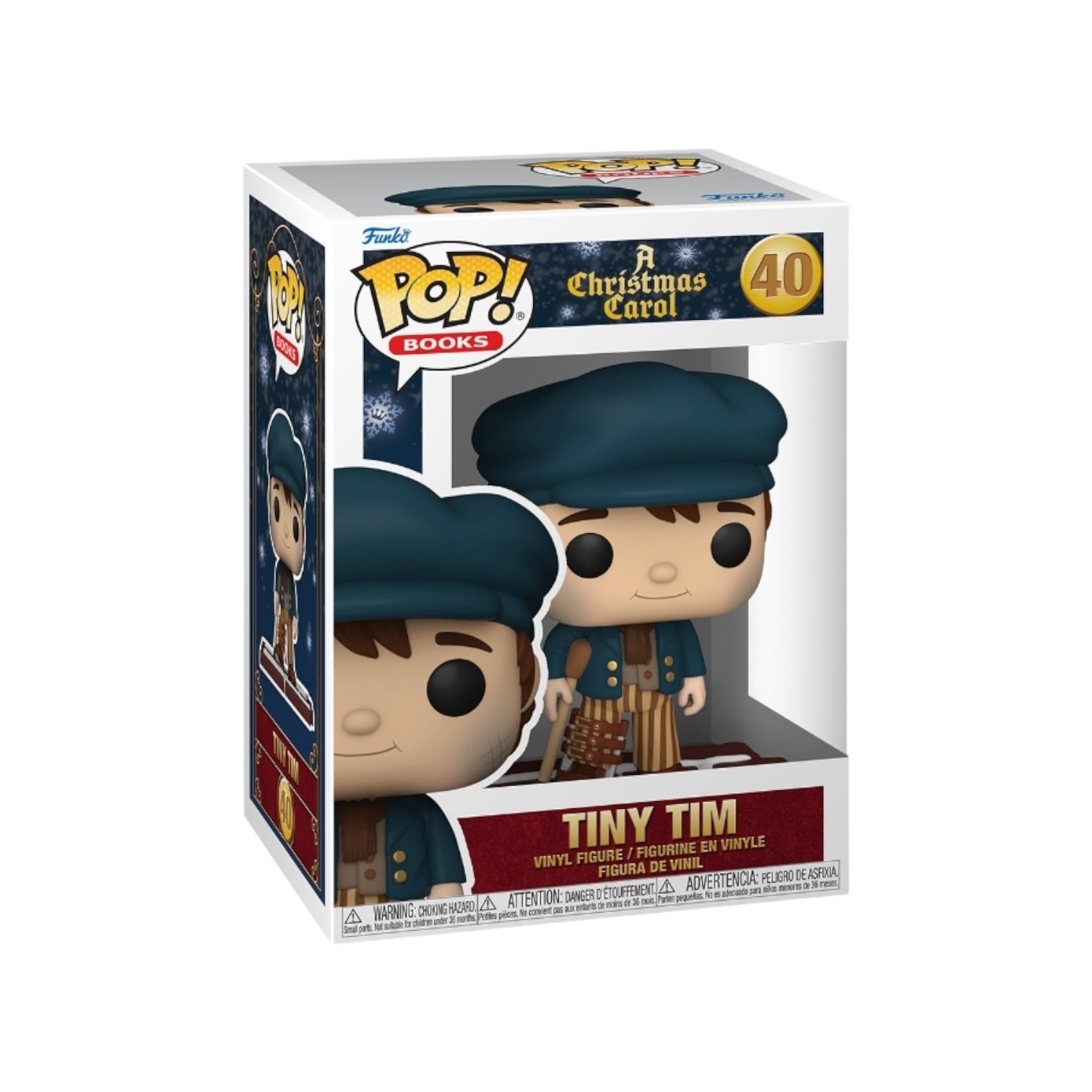 Tiny Tim #40 Funko Pop! figure from A Christmas Carol, featuring a cheerful expression and iconic green coat.