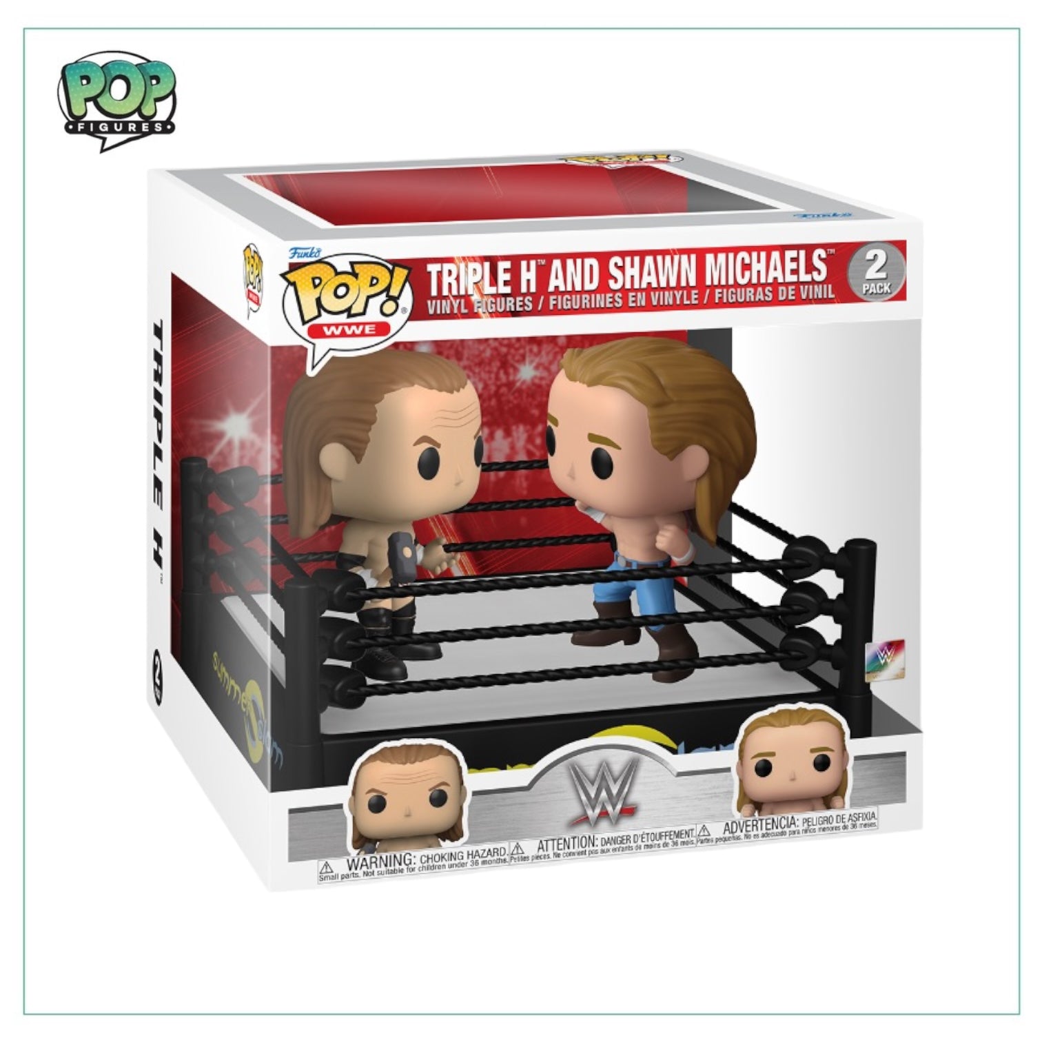 Collectible Funko Pop! set with Triple H and Shawn Michaels, two legendary WWE superstars in a fun vinyl design.