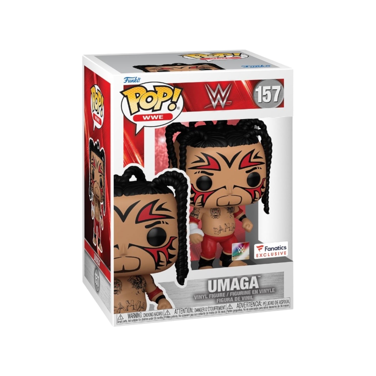 Umaga #157 Funko Pop! from WWE, showcasing the iconic wrestler in a colorful, collectible design, exclusive to Fanatics.