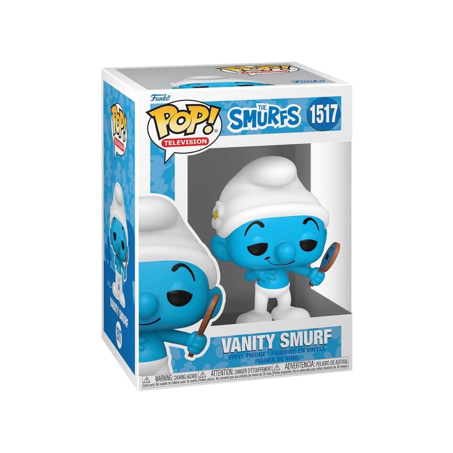 Funko Pop! of Vanity Smurf #1517, featuring the beloved blue character from The Smurfs, complete with his mirror and stylish flair.