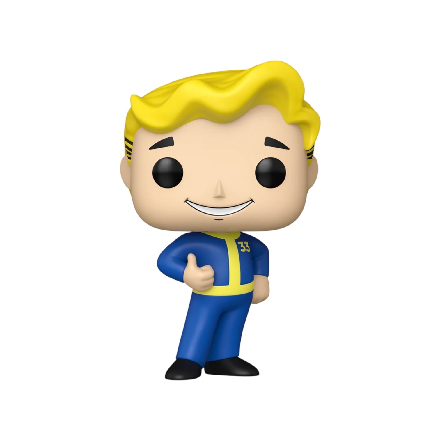 Figurine with yellow hair and blue outfit on a white background