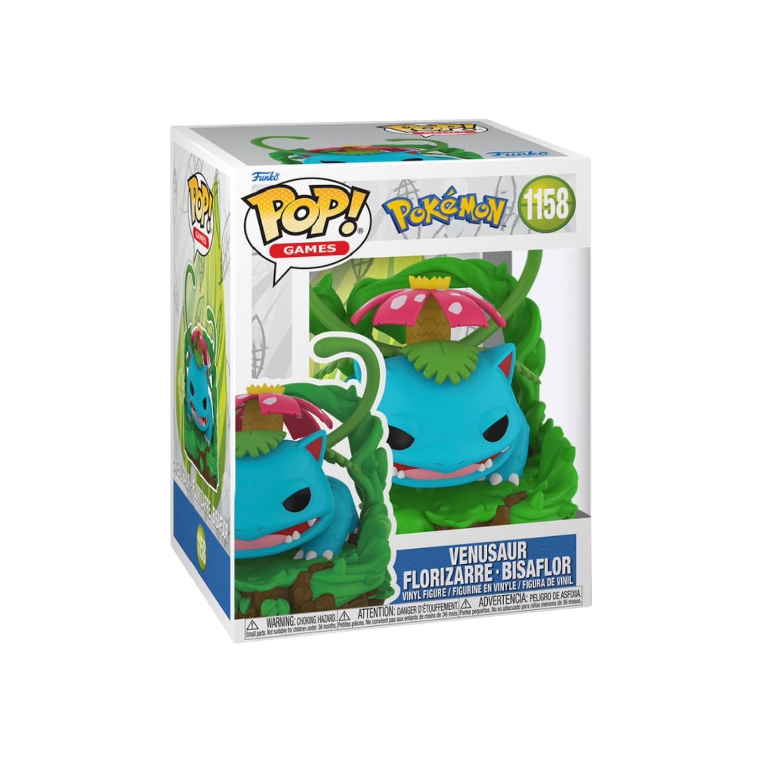 Funko Pop! vinyl figure packaging featuring Venusaur from Pokemon on a white background