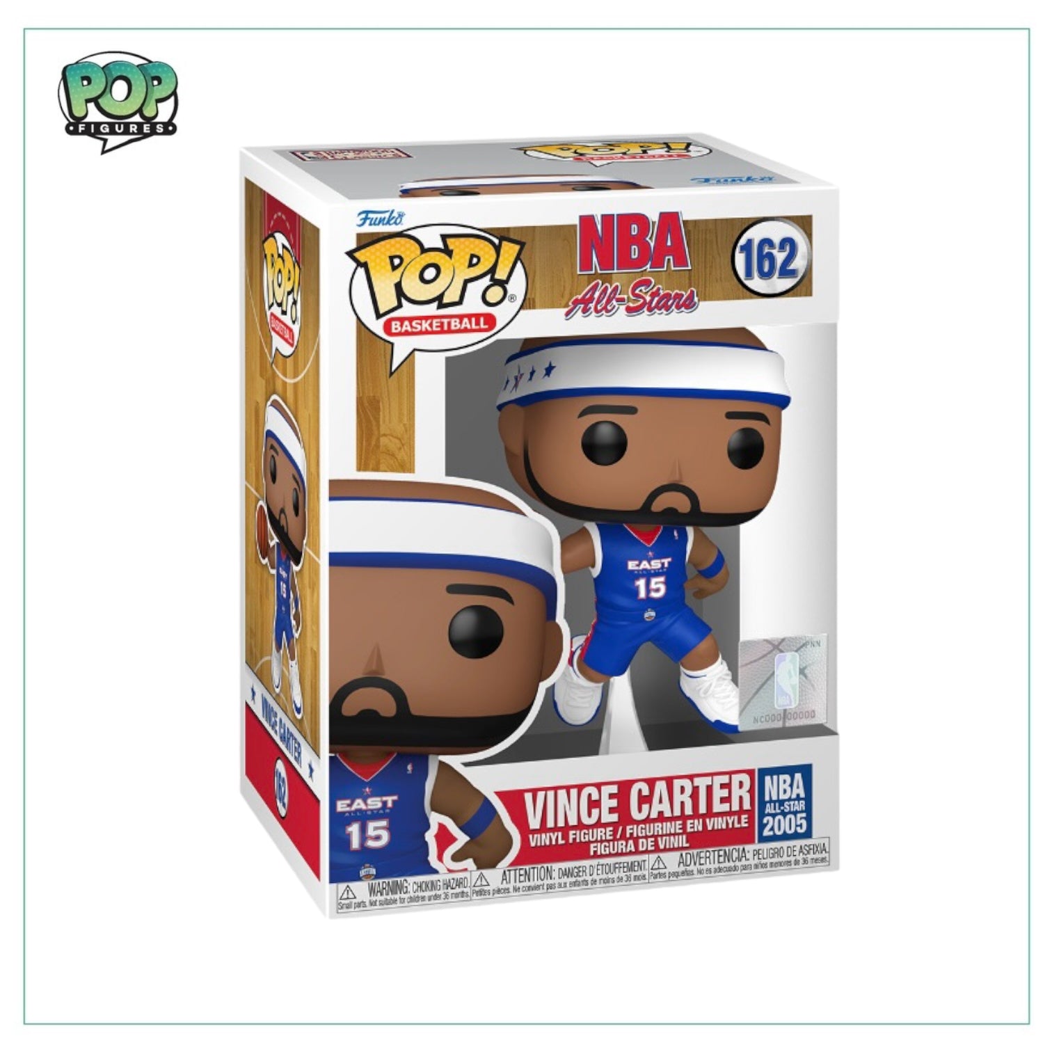 Vince Carter #162 Funko Pop! figure, showcasing the NBA All-Star in a dynamic pose with his signature jersey and sneakers.