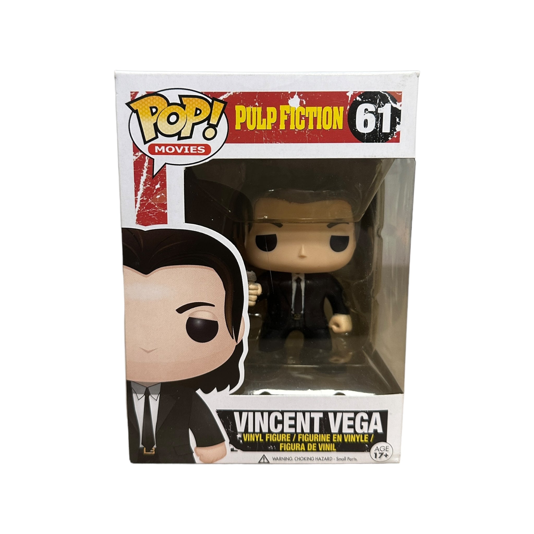 Vincent Vega #61 Funko Pop! from Pulp Fiction, 2014 edition, in fair condition rated 6/10, showcasing iconic character design.