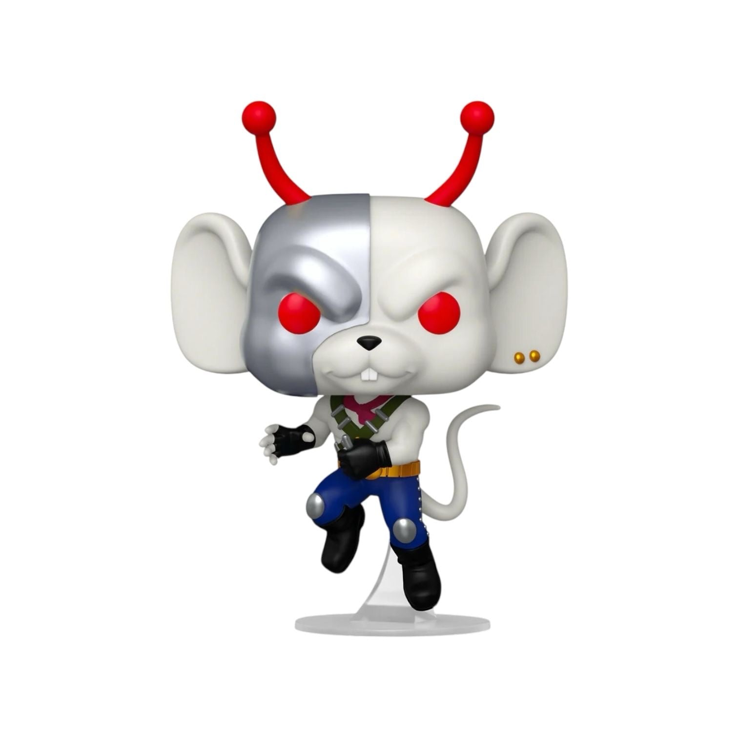 Vinnie 1936 Funko pop - white mouse with red eys and half of his head is in a silver mask