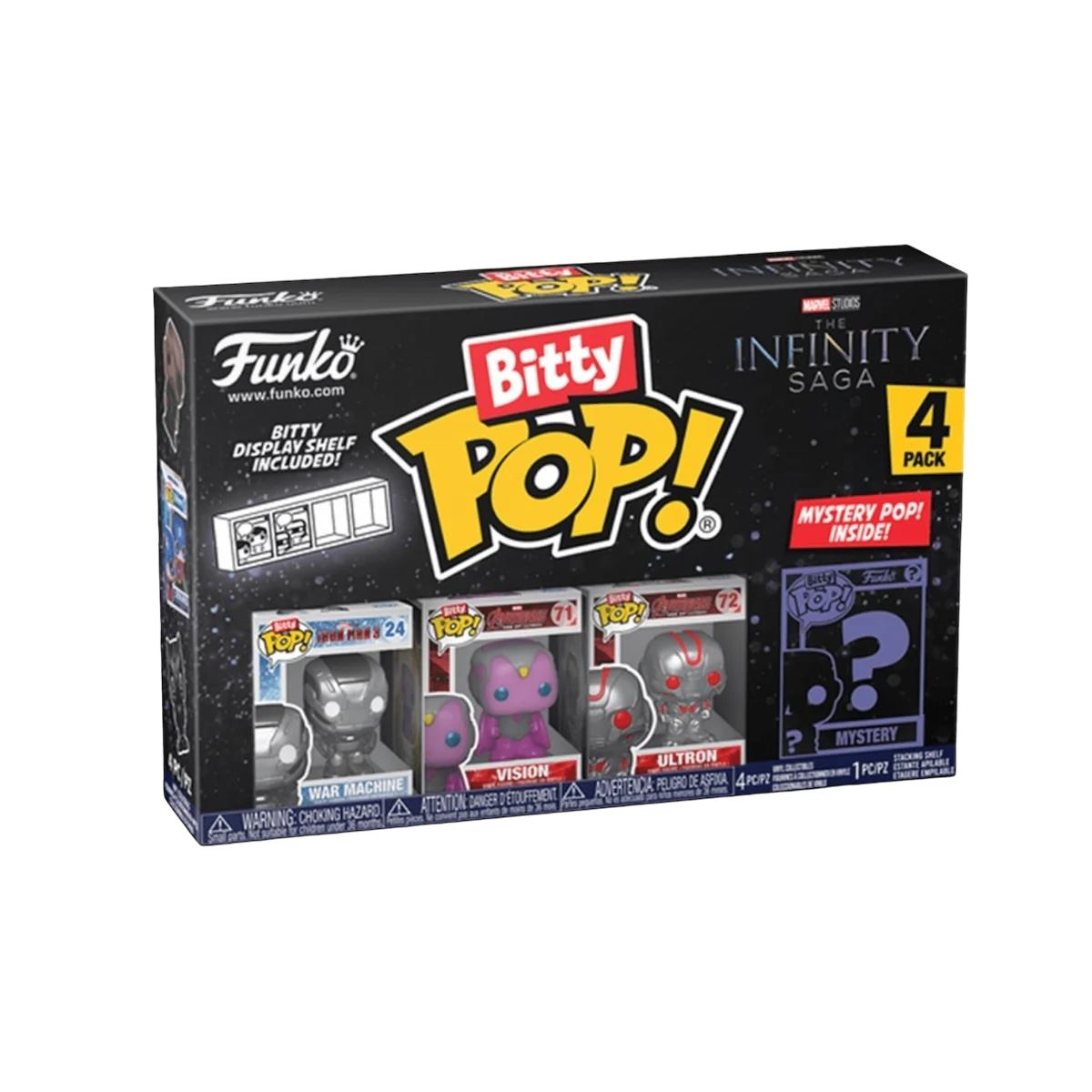 Bitty POP! War Machine 4 pack from The Infinity Saga, featuring a chance to find a special Chase figure.