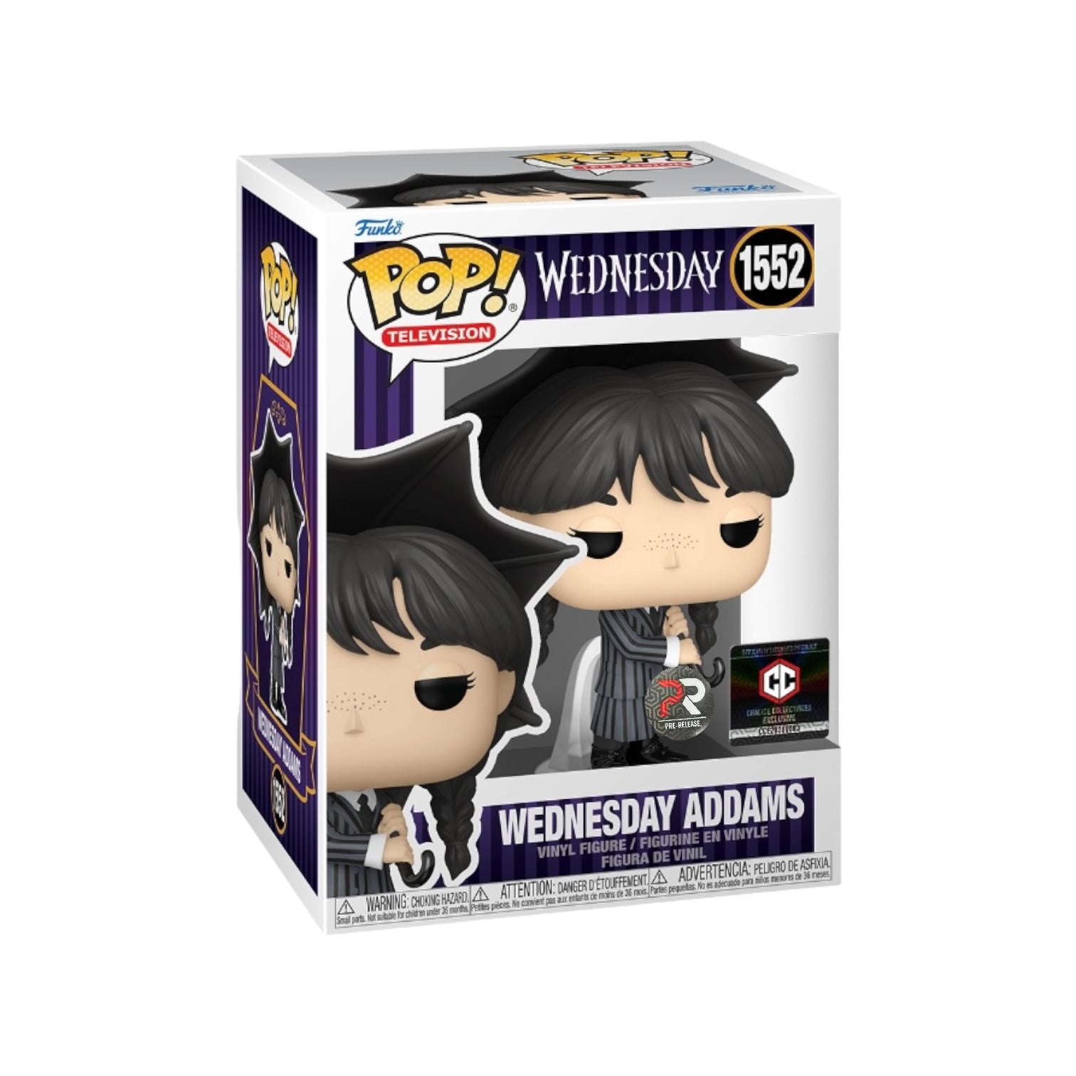Wednesday Addams #1552 Funko Pop! with an umbrella, a pre-release exclusive from Chalice Collectibles.