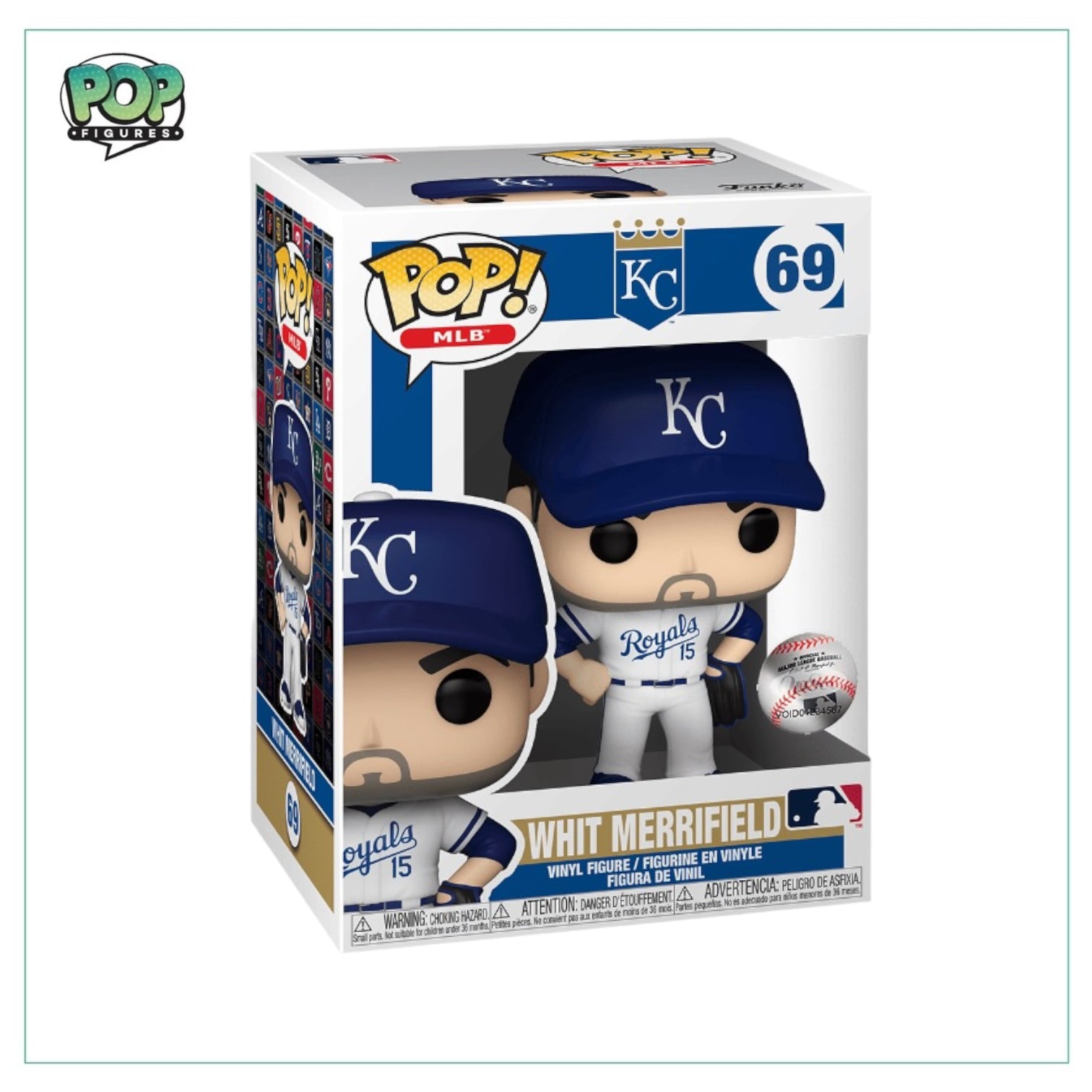 Whit Merrifield Funko Pop! in home uniform, #69, representing MLB with a playful design and vibrant colors.