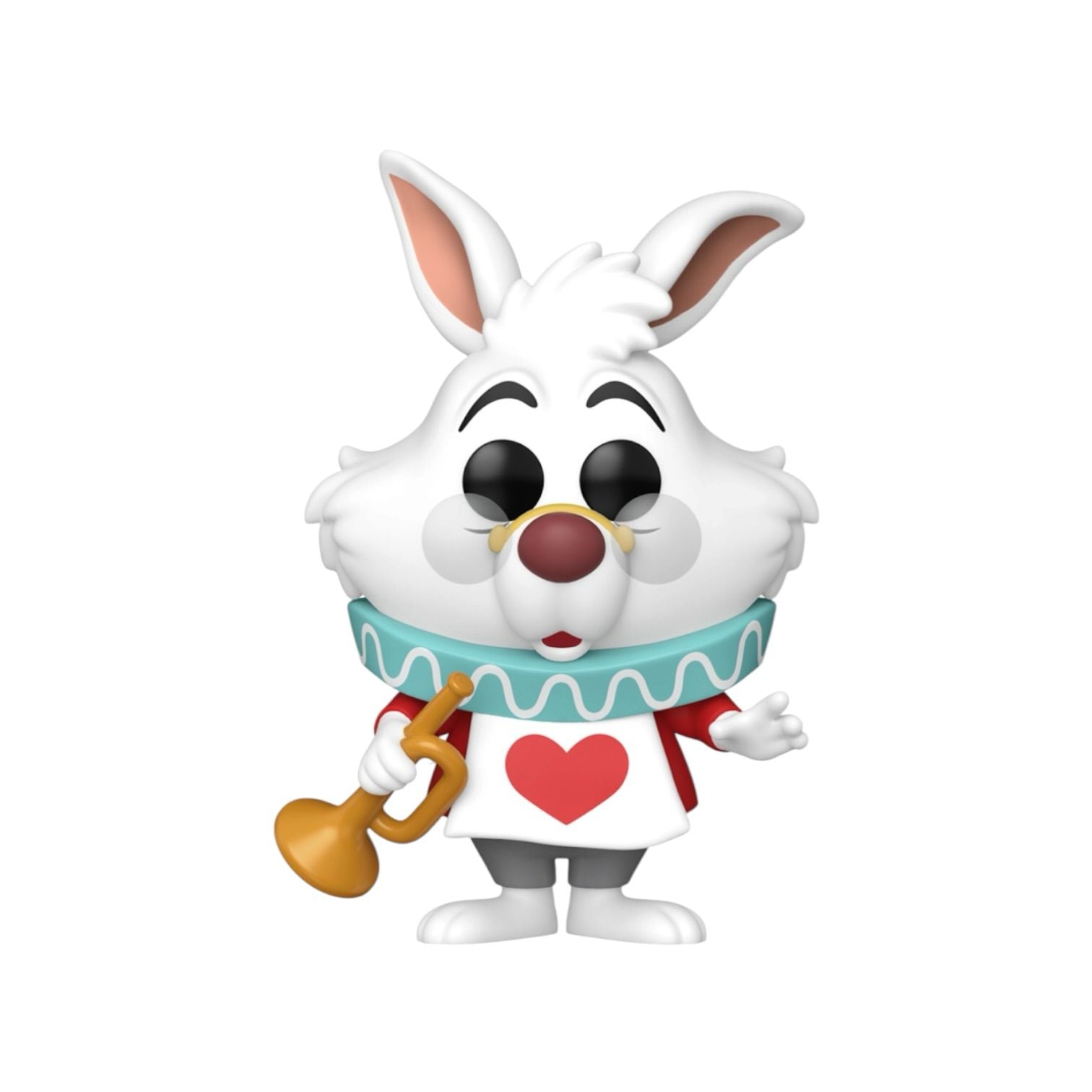 Animated character with a heart and a trumpet on a white background