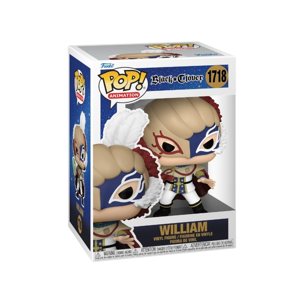 Funko Pop! figure of William #1718 from Black Clover, featuring his signature outfit and unique hairstyle.