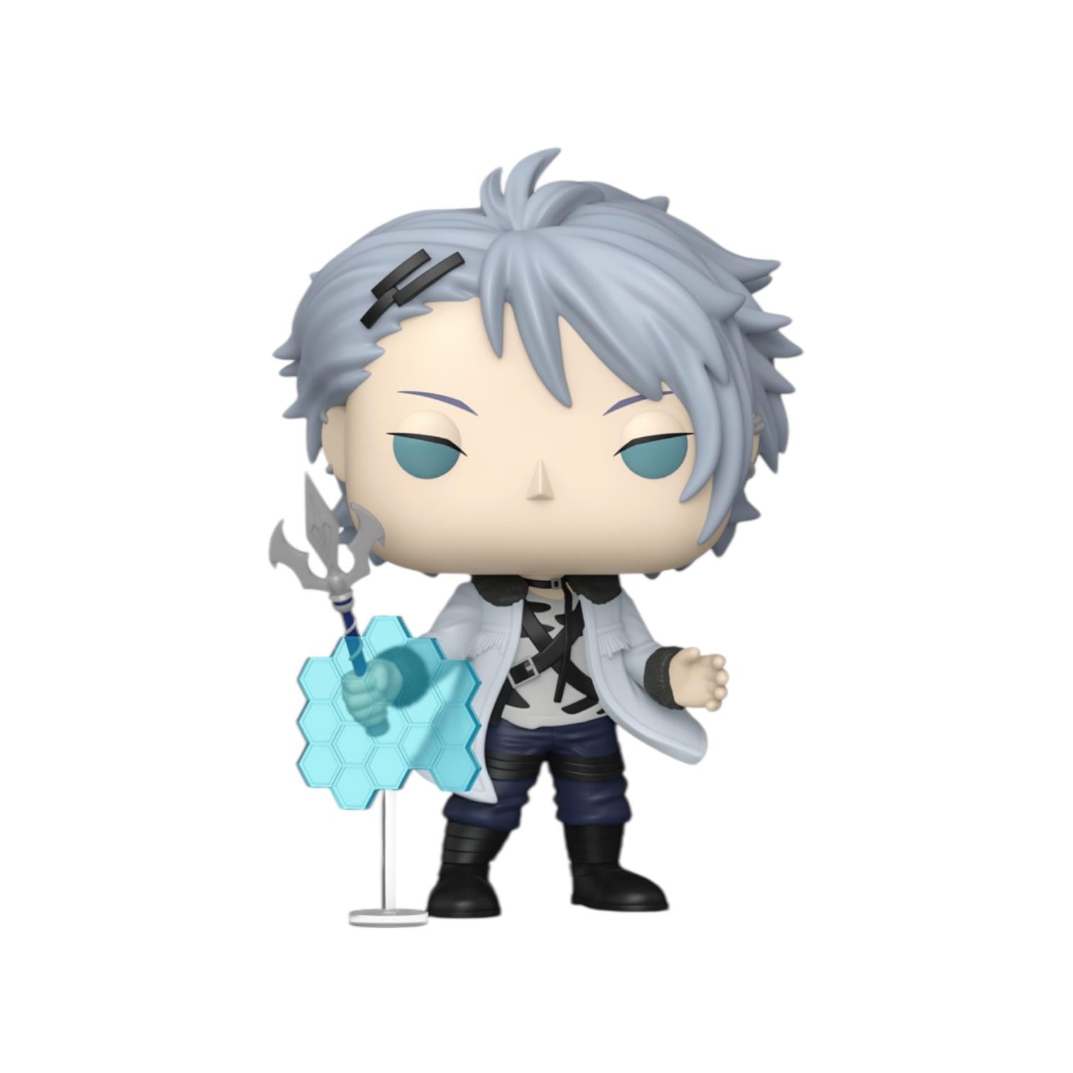 Funko Pop! vinyl figure of a character with white hair and blue eyes, holding a crystal object on a white background.