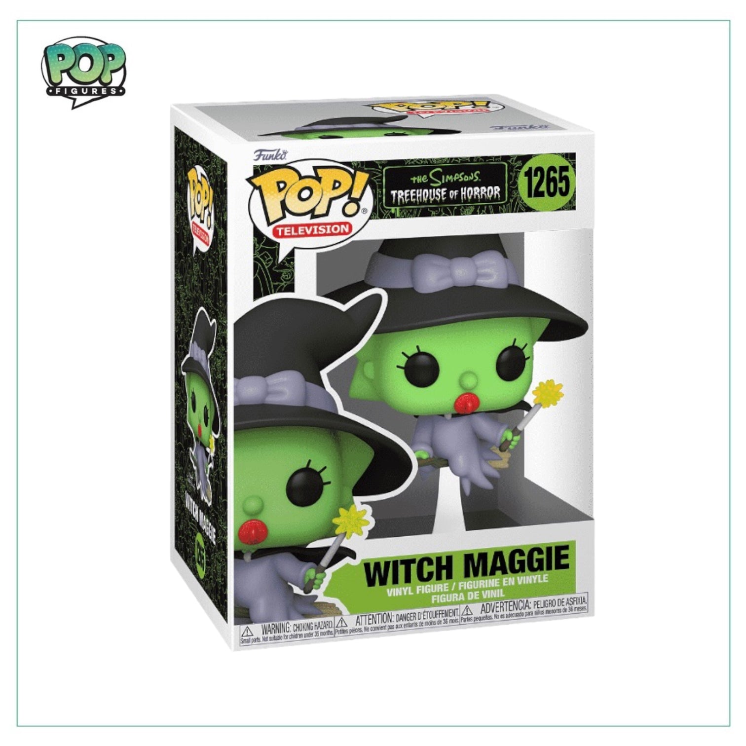 Witch Maggie Funko Pop! from The Simpsons Treehouse of Horror, showcasing her playful witch outfit and accessories.