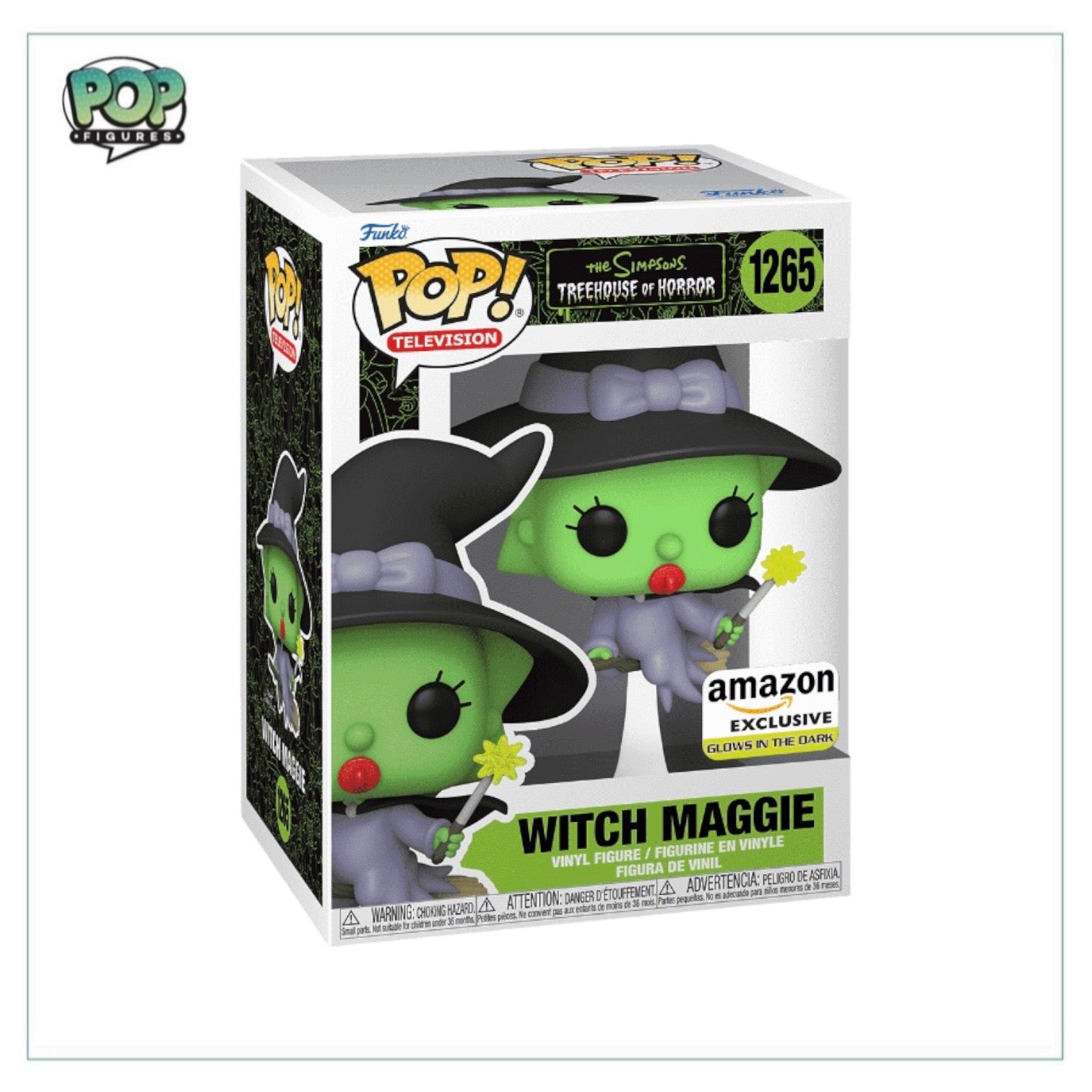 Funko Pop! Witch Maggie #1265, an Amazon exclusive from The Simpsons Treehouse of Terror, glows in the dark for spooky fun!