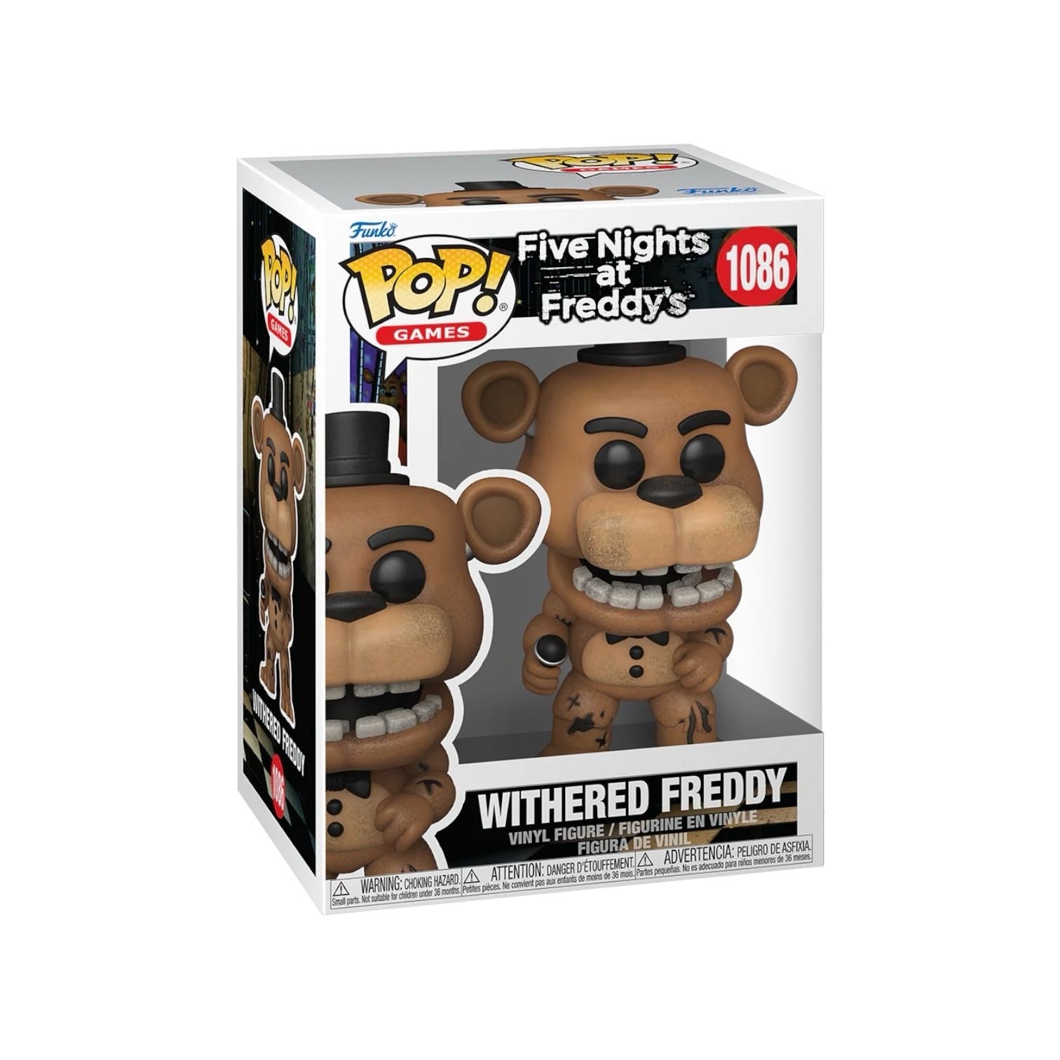 Give your collection a jump scare with POP! Withered Freddy! Complete your Five Nights at Freddy’s™ lineup by closing in on POP! Withered Freddy before this animatronic moves! Vinyl figure is approximately 4.3 in (10.9 cm) tall.