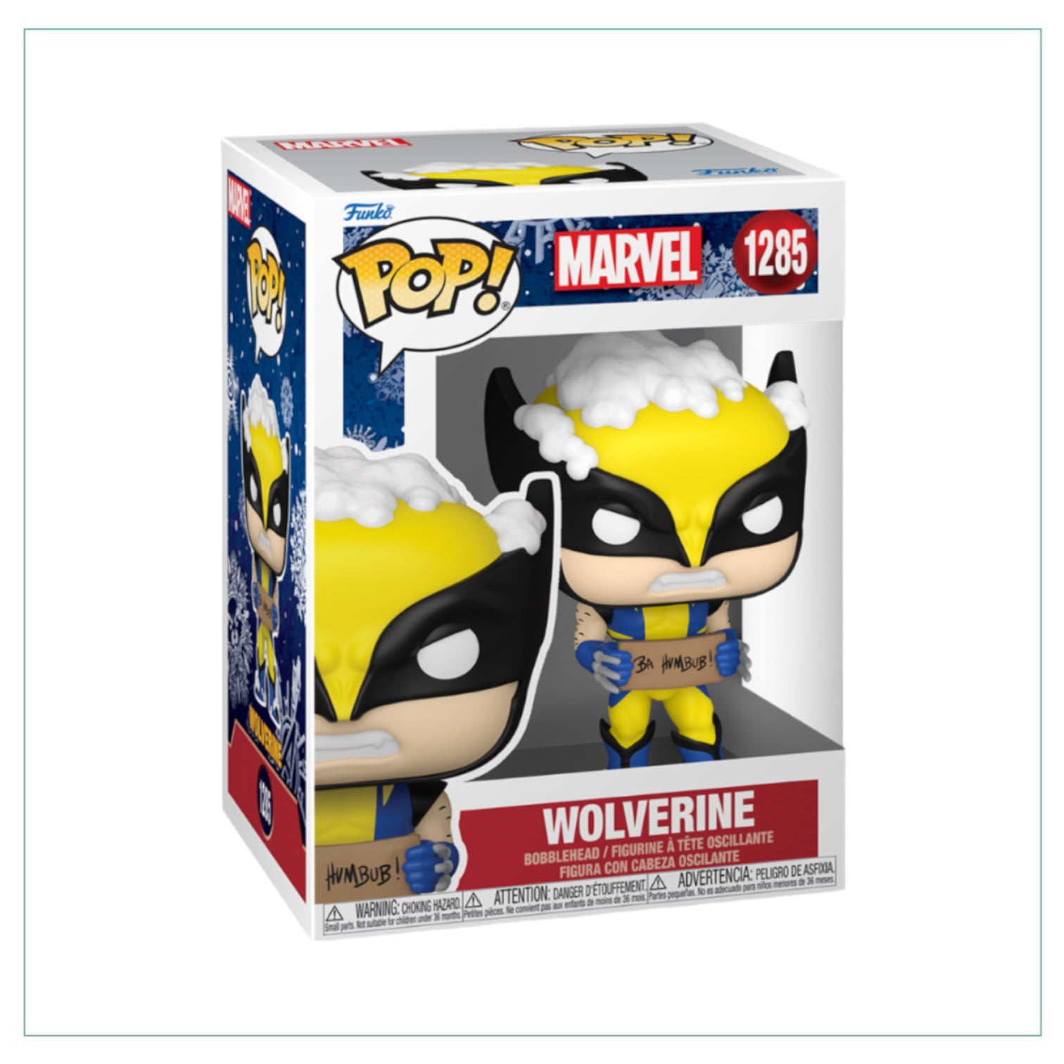 Funko Pop! figure of Wolverine in a holiday theme, featuring festive colors and a cheerful expression.