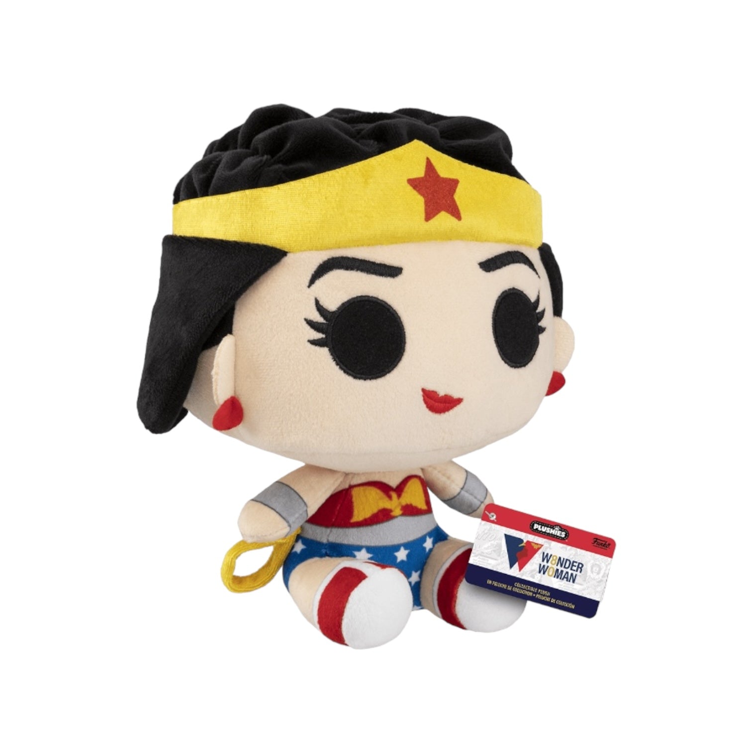Wonder Woman Funko plush toy, featuring her iconic costume and tiara, perfect for DC Comics fans and collectors.