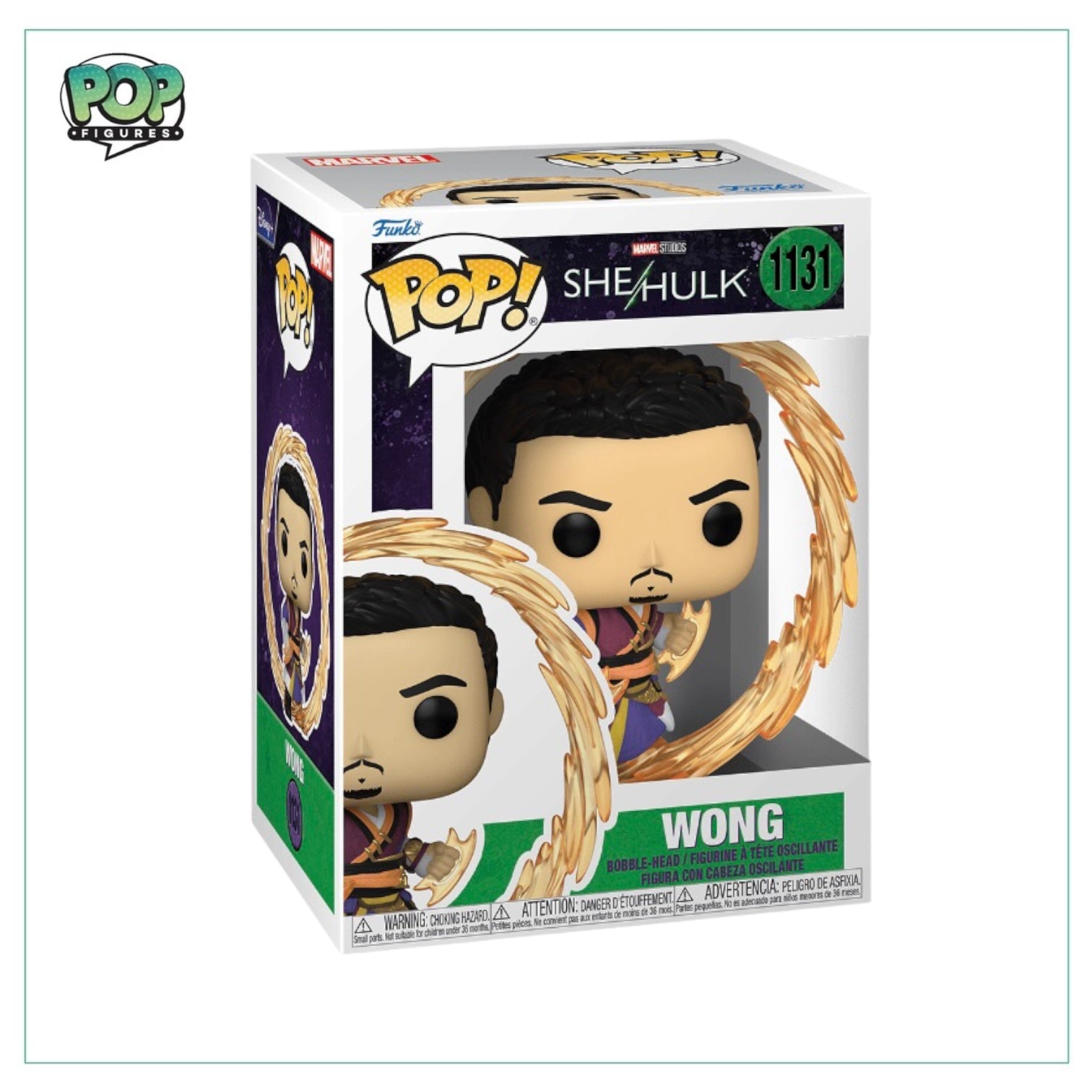 Wong #1131 Funko Pop! depicting She Hulk in her classic superhero attire, showcasing her vibrant green color.