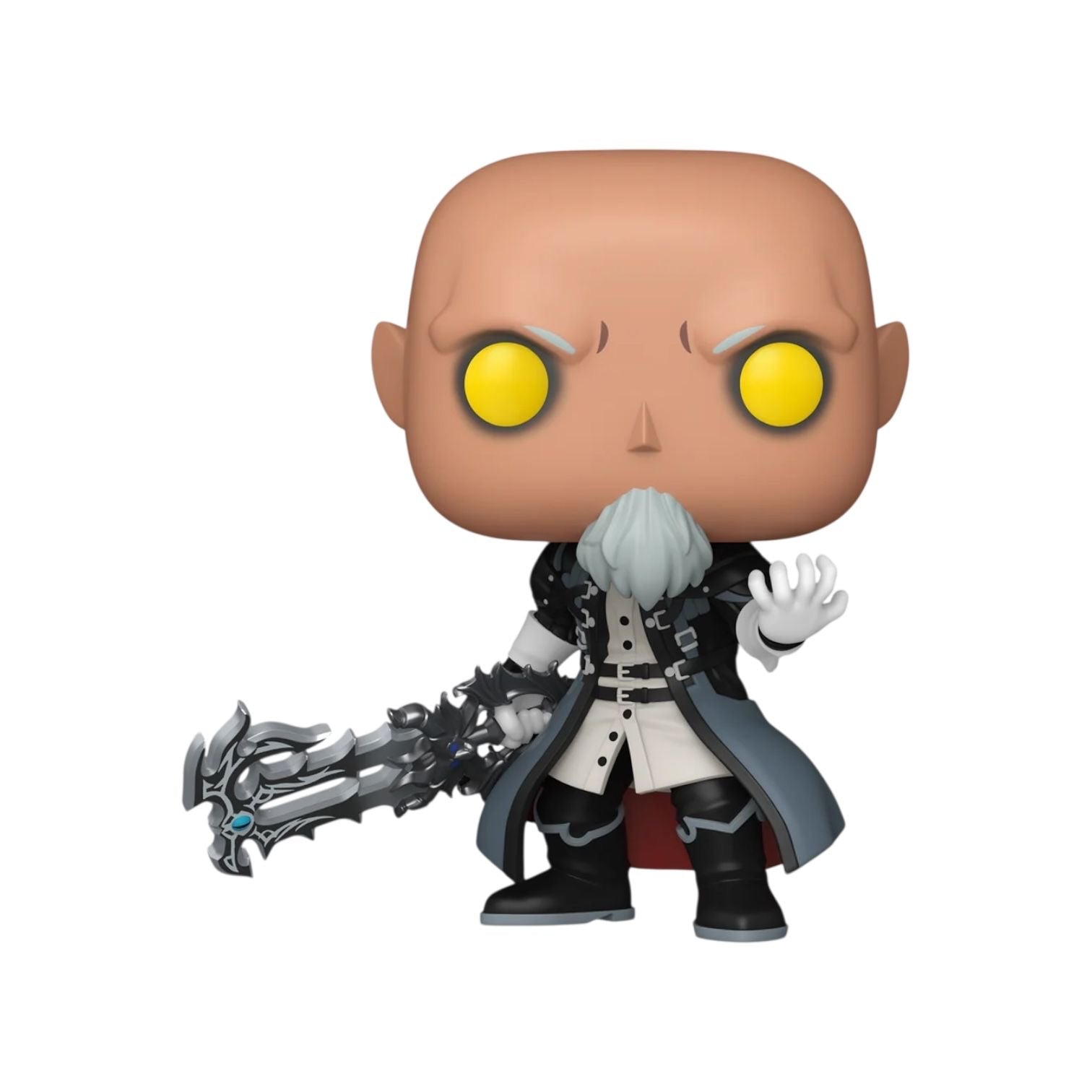 Funko Pop! vinyl figure with yellow eyes and a weapon on a white background