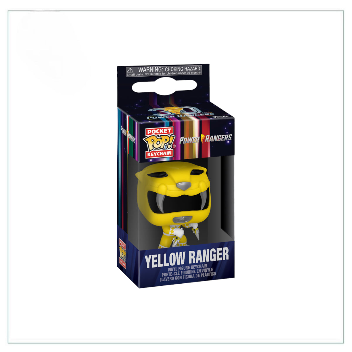 A cute Yellow Ranger Funko Pocket Pop Keychain from Power Rangers, perfect for fans and collectors alike.