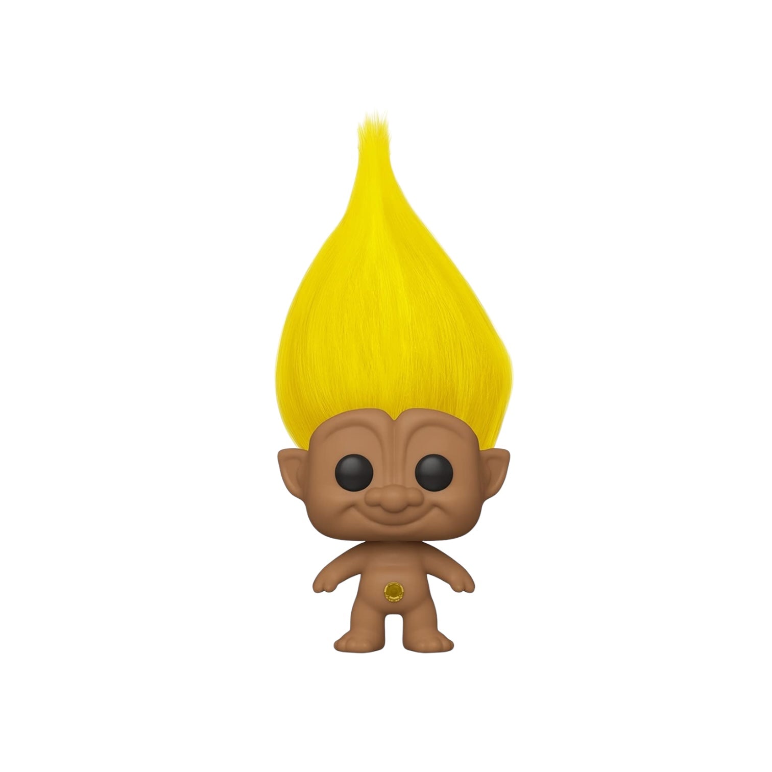 Good Luck Troll with yellow fluffy hair and a yellow belly button.