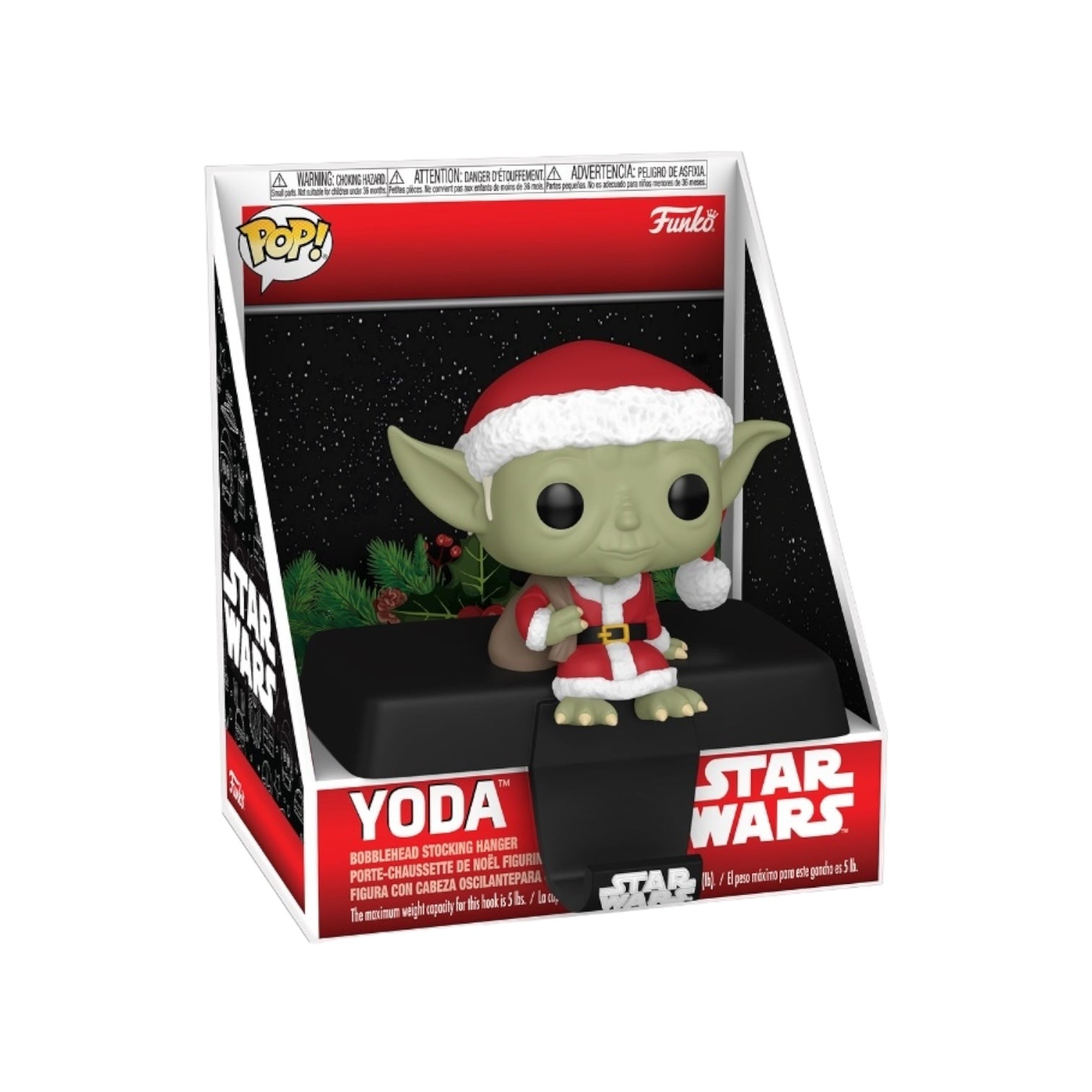 Yoda Funko stocking hanger from Star Wars, featuring the iconic green character with big ears and a wise expression.