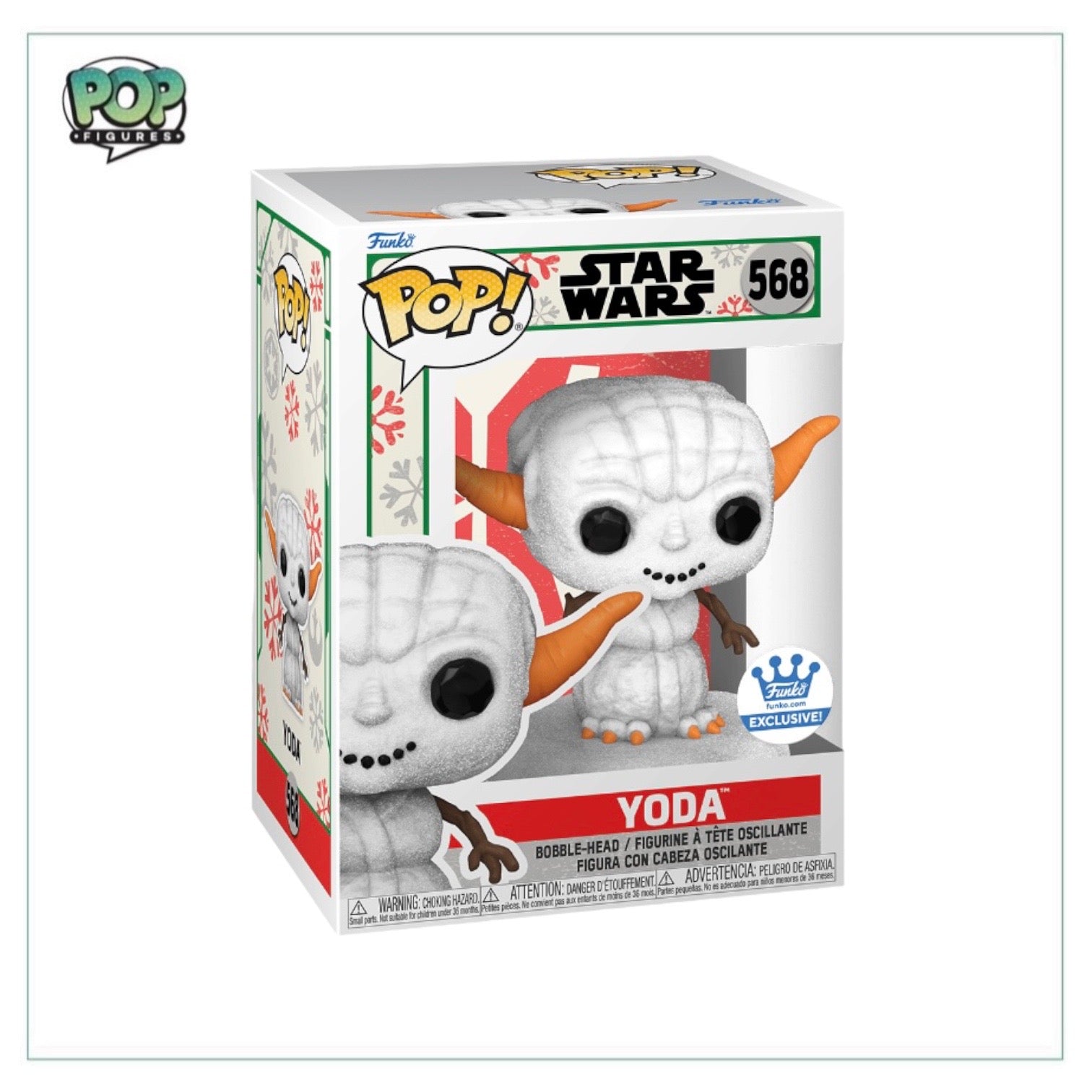 Funko Pop! of Yoda as a snowman, a Funko Shop exclusive from Star Wars, showcasing a playful winter theme.