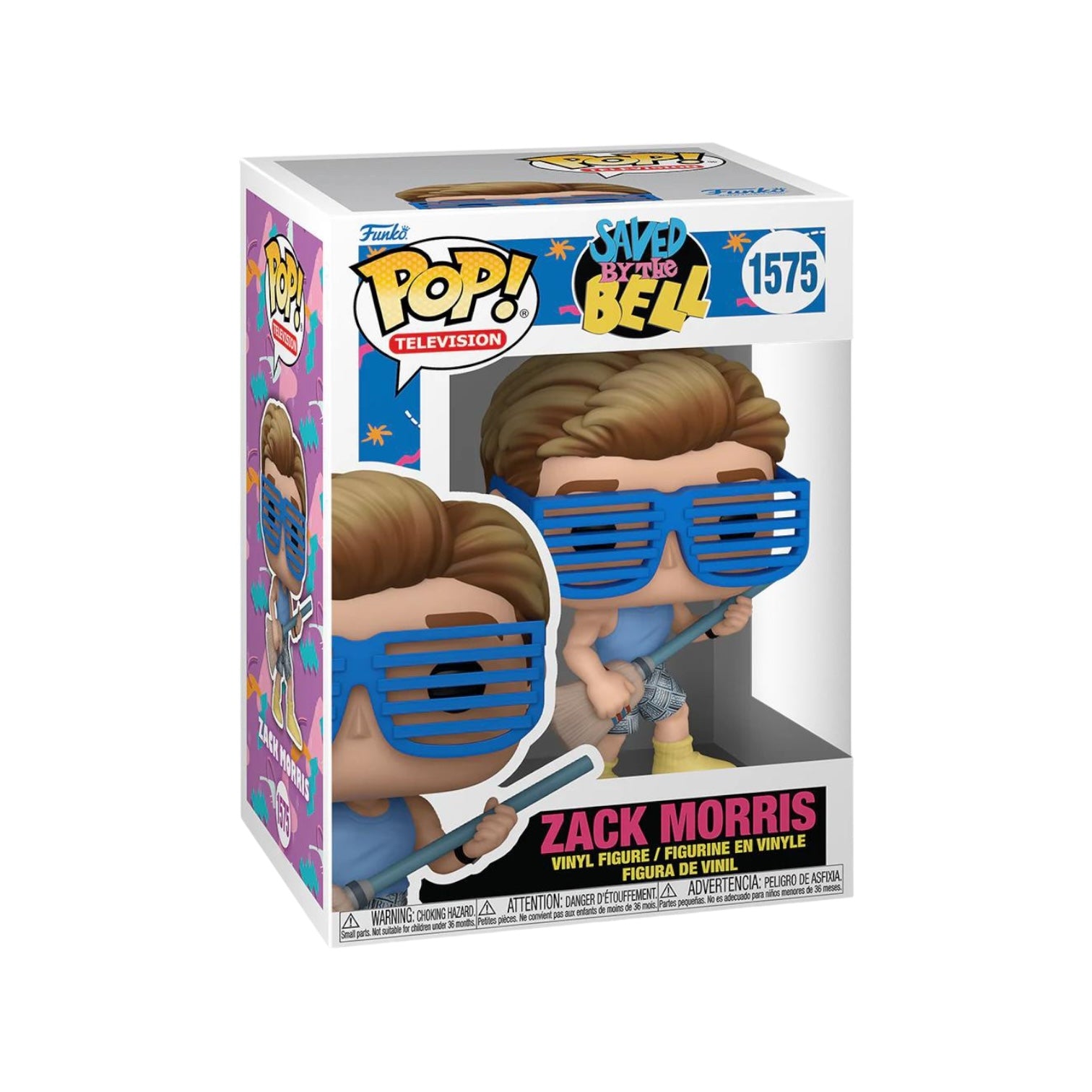 Zack Morris Funko Pop! from Saved By The Bell, featuring his classic hairstyle and colorful attire, ready for fun.