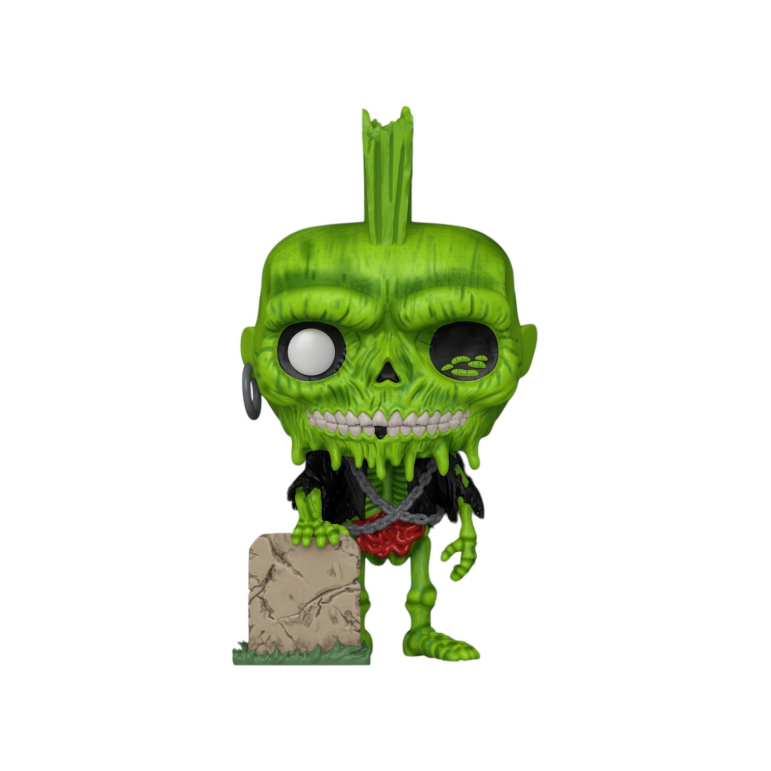 Zombie Suicide 1979 Funko pop green zombie figure by gravestone on a white background